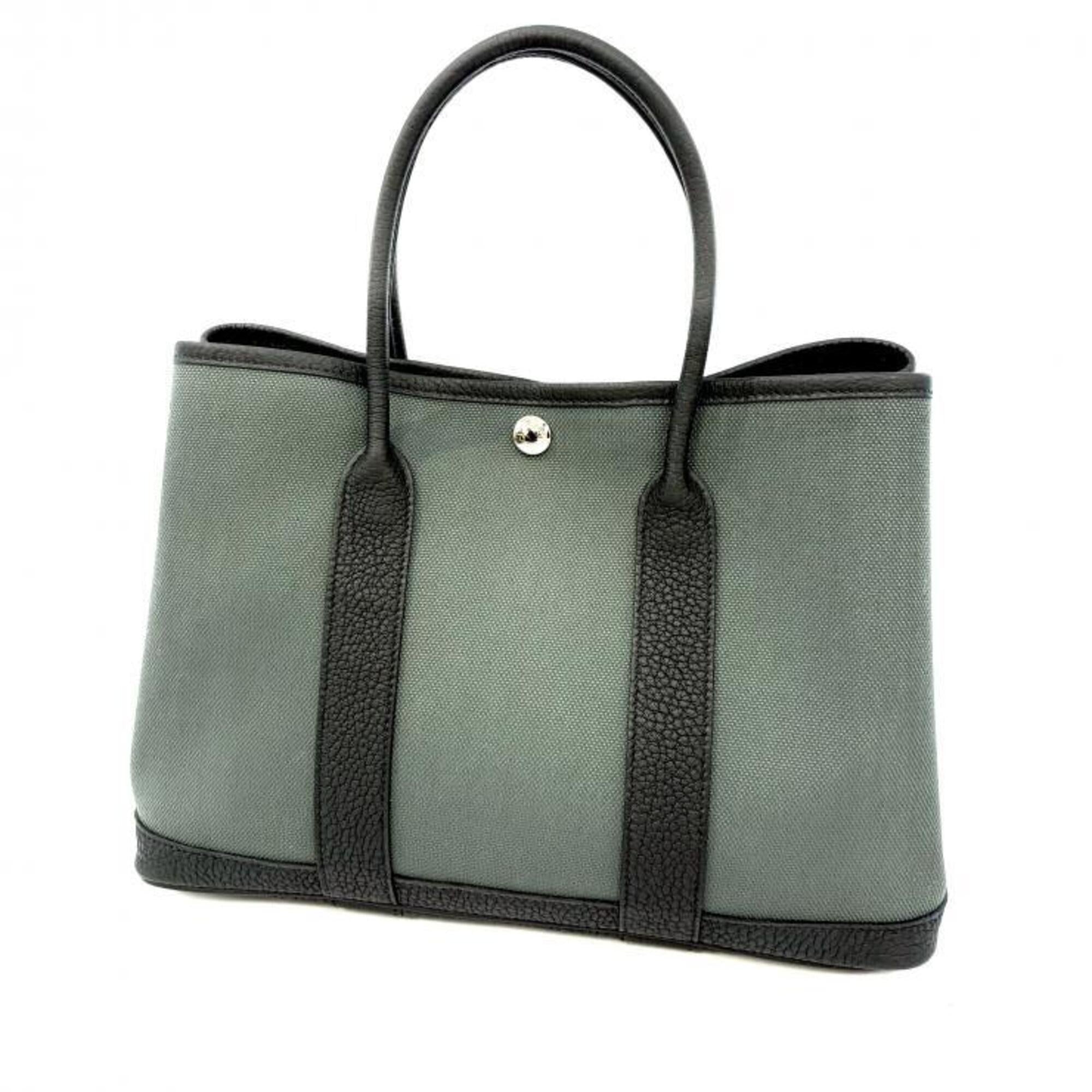 Hermes Black Green Khaki Toile Officier Tote Bag (Pre-Owned)