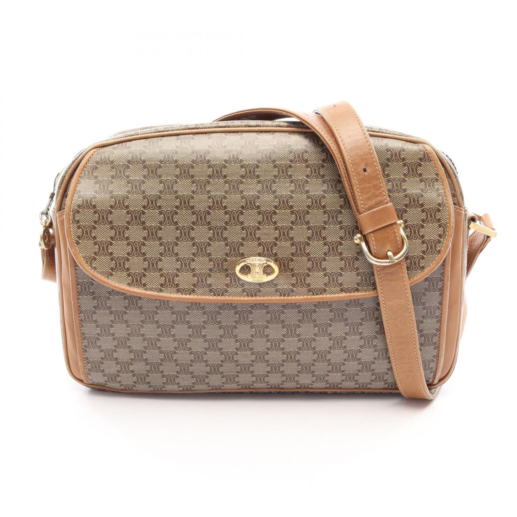 Celine Brown Coated Canvas Leather Handbag Shoulder Bag (Pre-Owned)