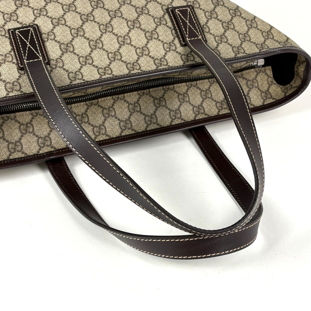 Gucci Beige Brown Coated Canvas Leather Tote Bag (Pre-Owned)