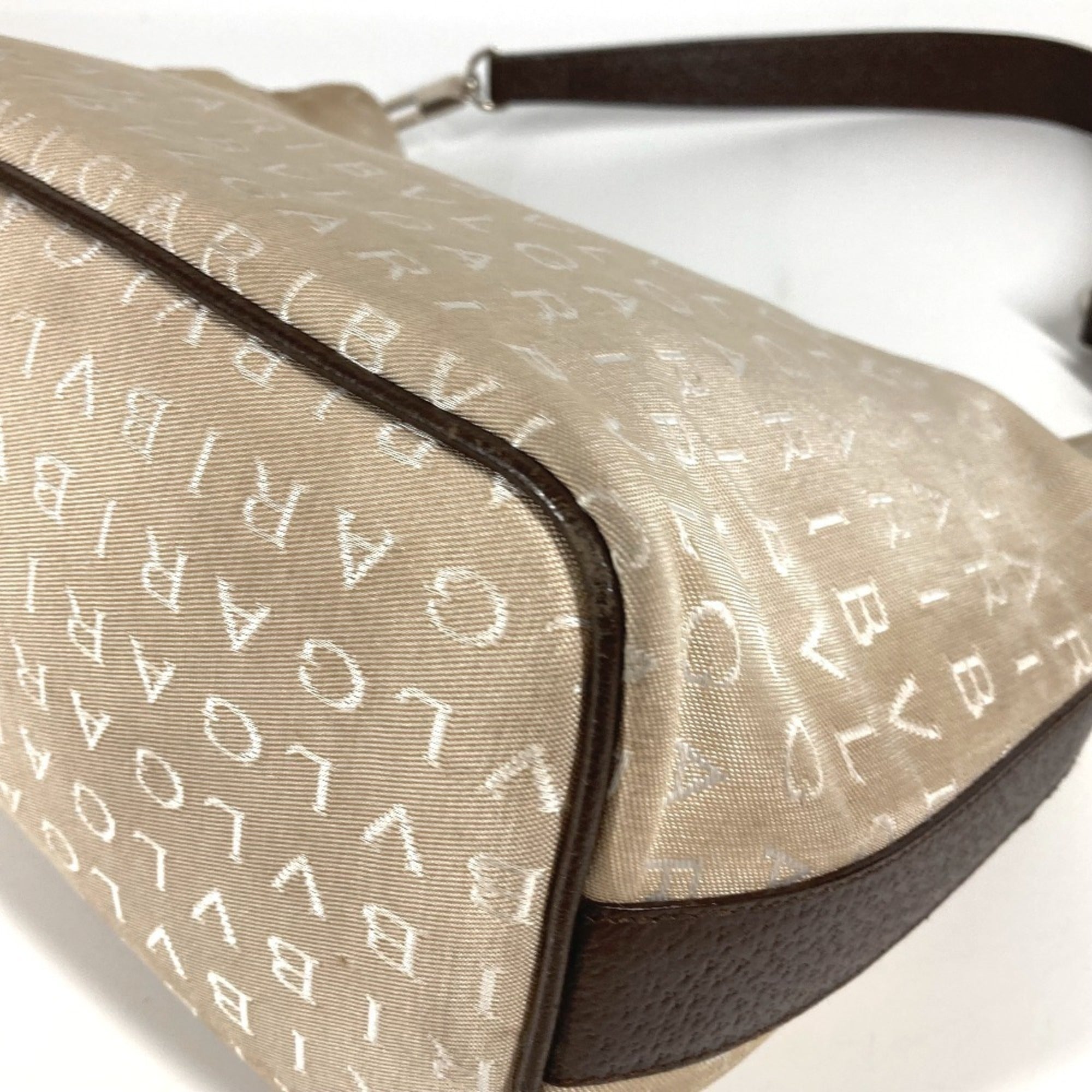 Bvlgari Logomania Beige Leather Canvas Shoulder Bag (Pre-Owned)
