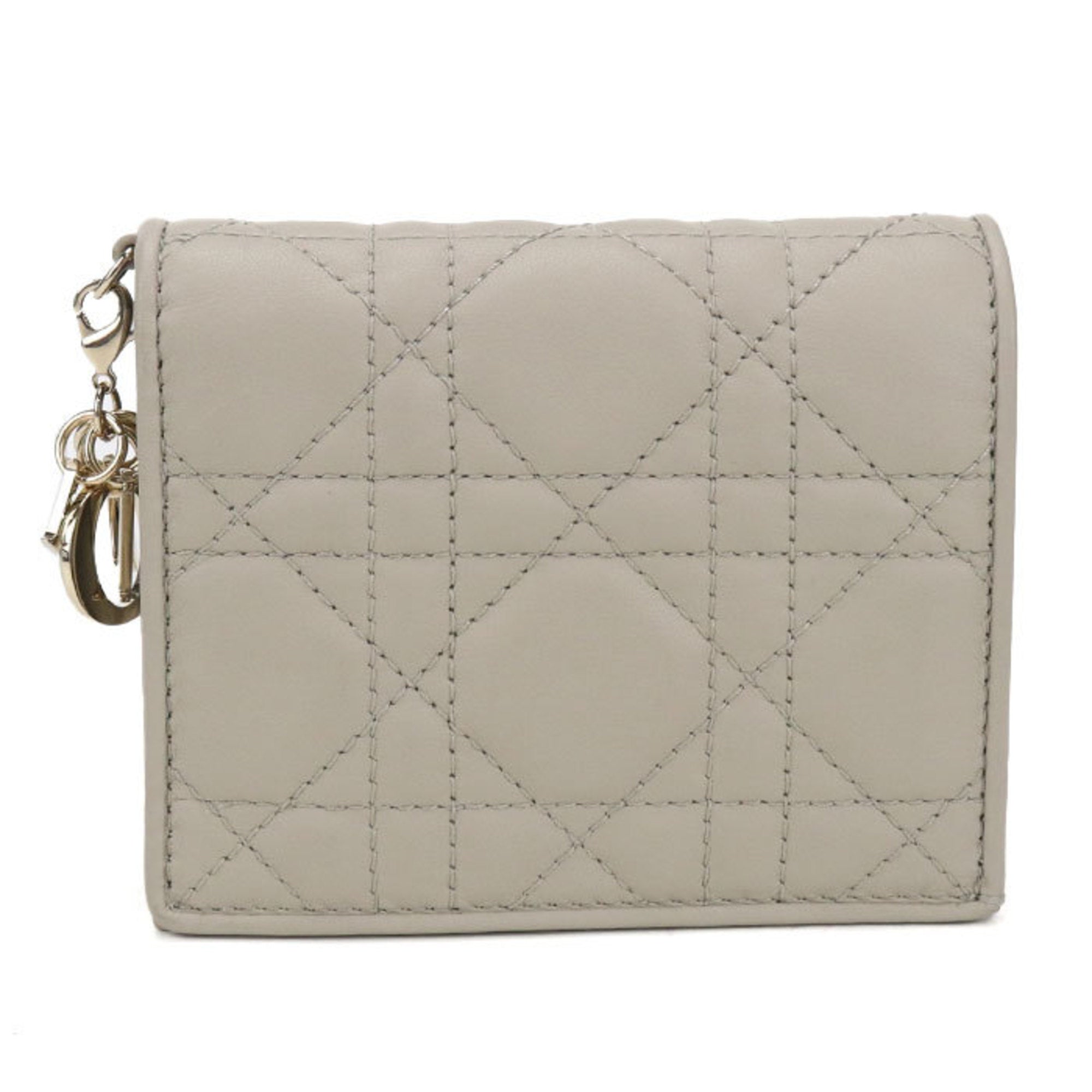 Christian Dior Lady Dior Beige Leather Wallet (Bi-Fold) (Pre-Owned)
