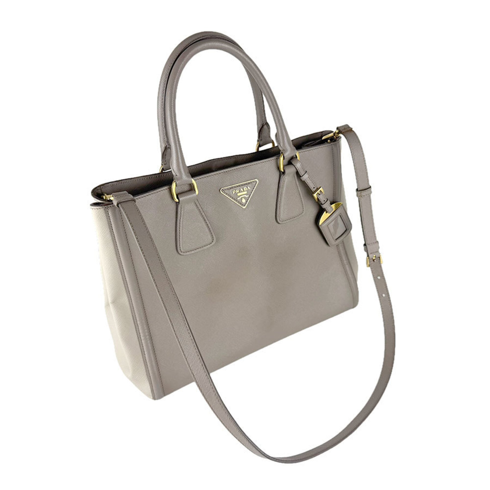 Prada Gray Leather Handbag Shoulder Bag (Pre-Owned)