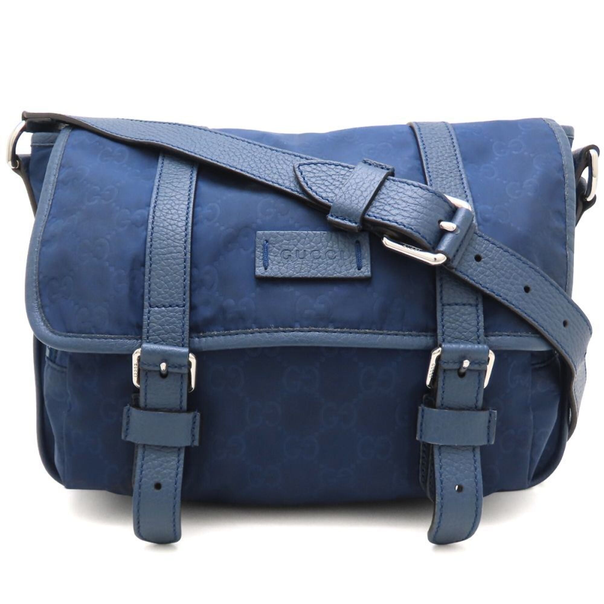 Gucci Navy Nylon Leather Messenger Bag Shoulder Bag (Pre-Owned)