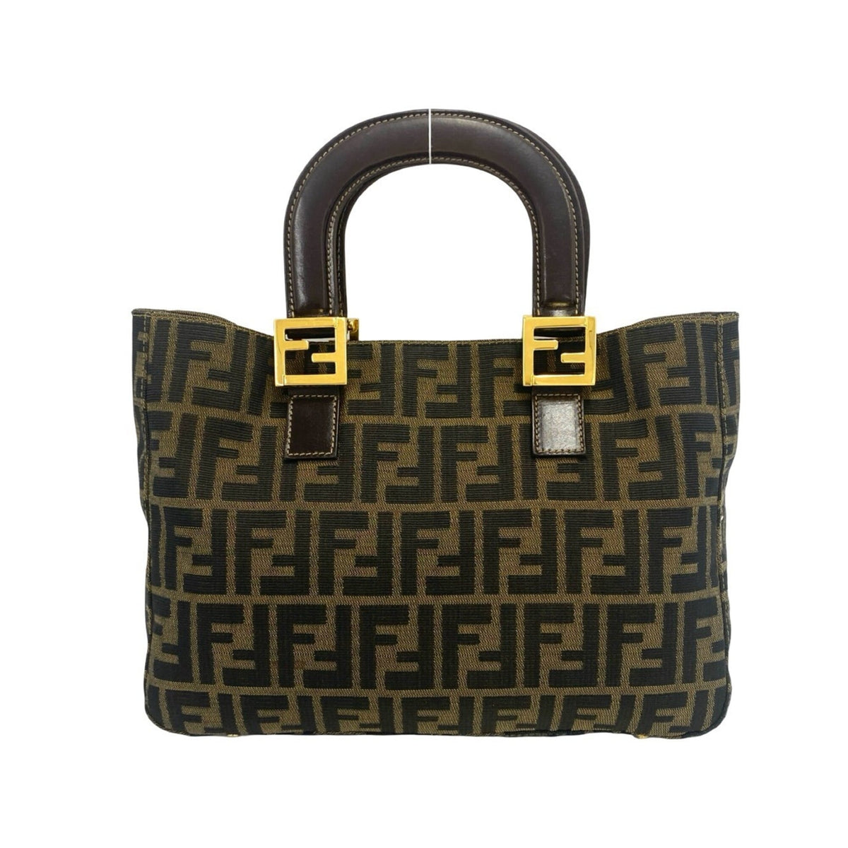 Fendi Black Brown Canvas Leather Handbag Tote Bag (Pre-Owned)