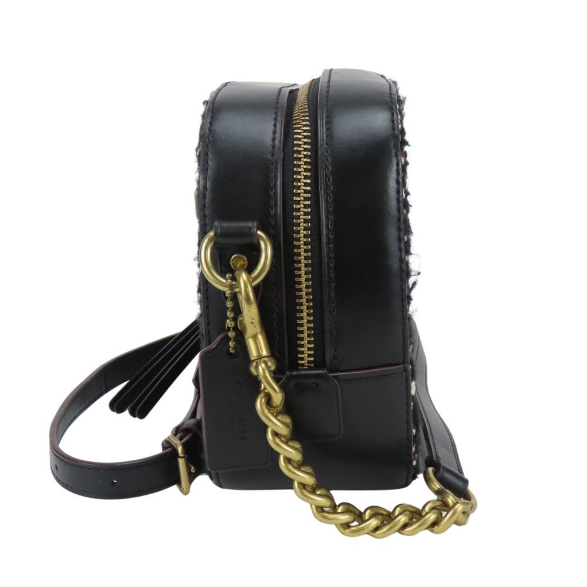 Coach Black Bordeaux Leather Tweed Shoulder Bag (Pre-Owned)