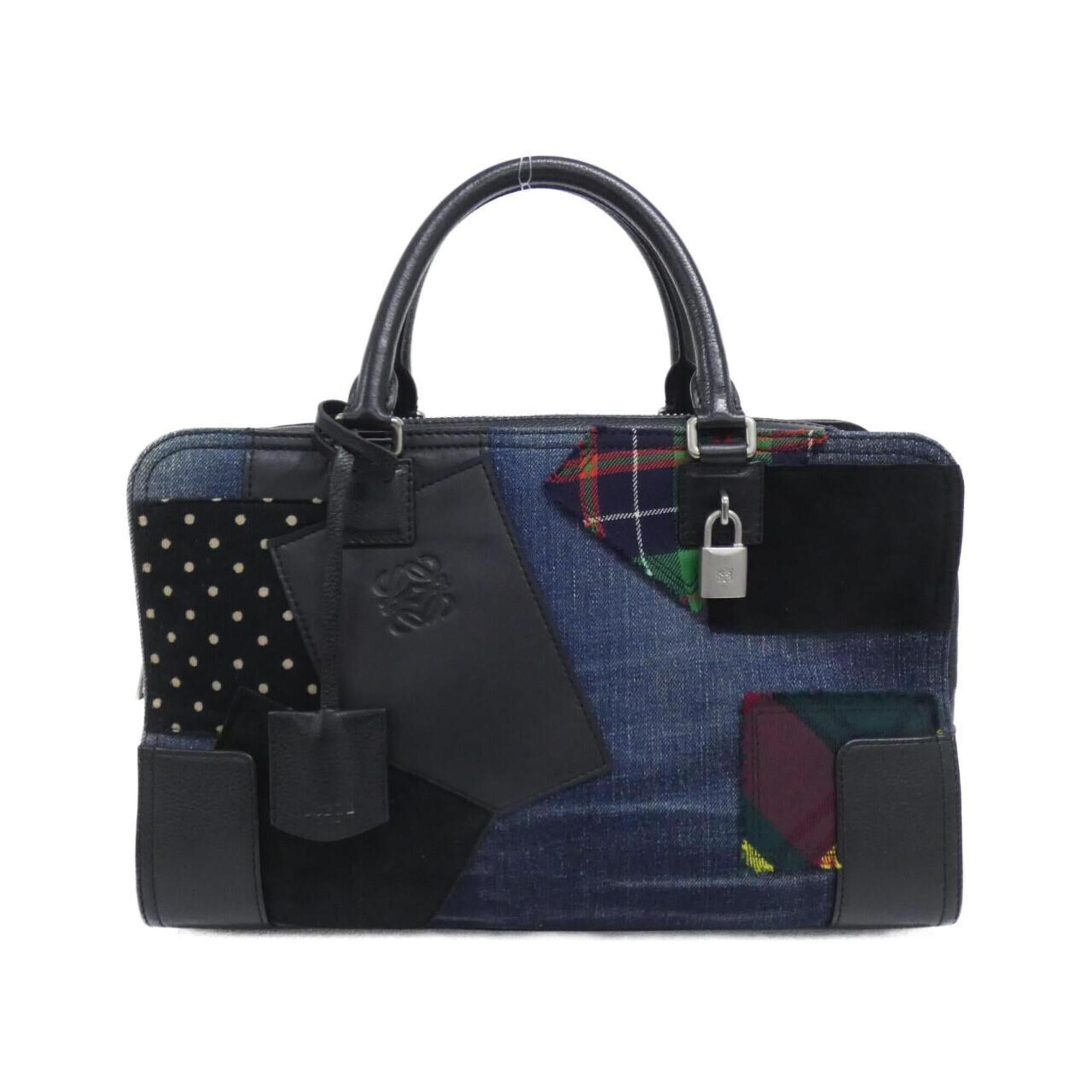 Loewe Black Multi-Color Cotton Leather Handbag (Pre-Owned)