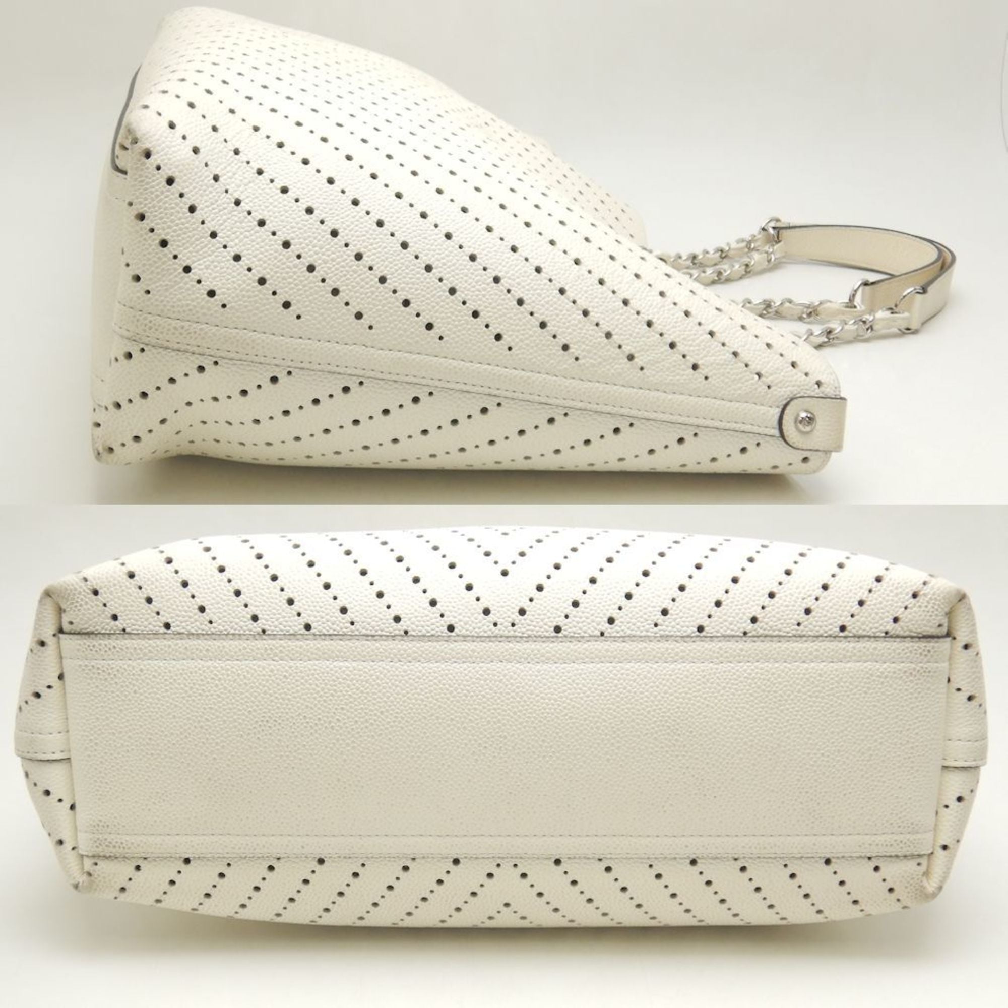 Chanel Gray Ivory Caviar Leather Pouch Tote Bag (Pre-Owned)