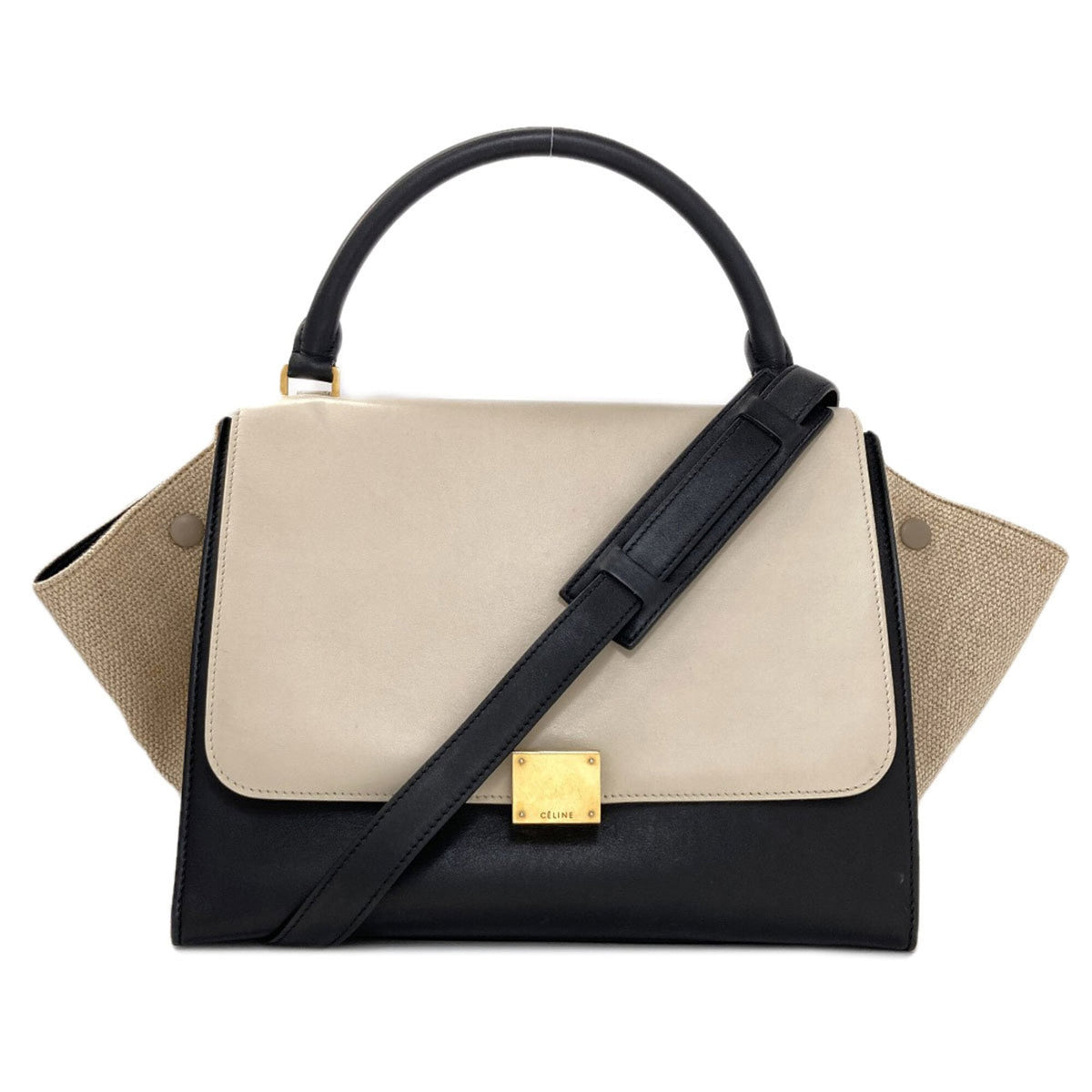 Celine Trapeze Black White Leather Handbag (Pre-Owned)