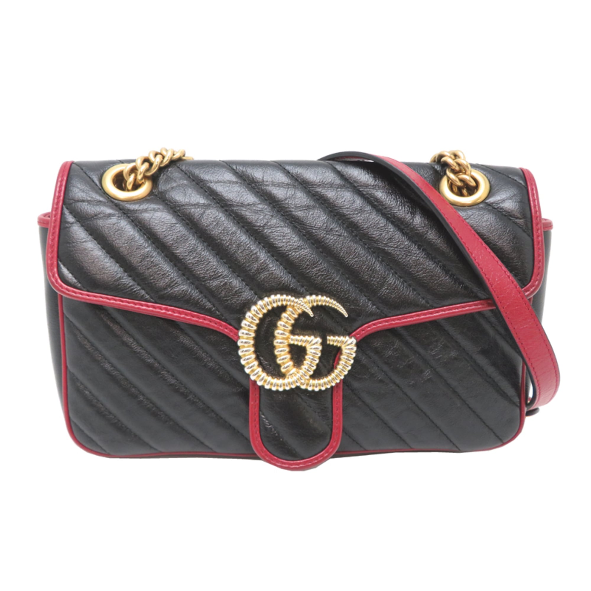 Gucci Black Red Color Leather Shoulder Bag (Pre-Owned)