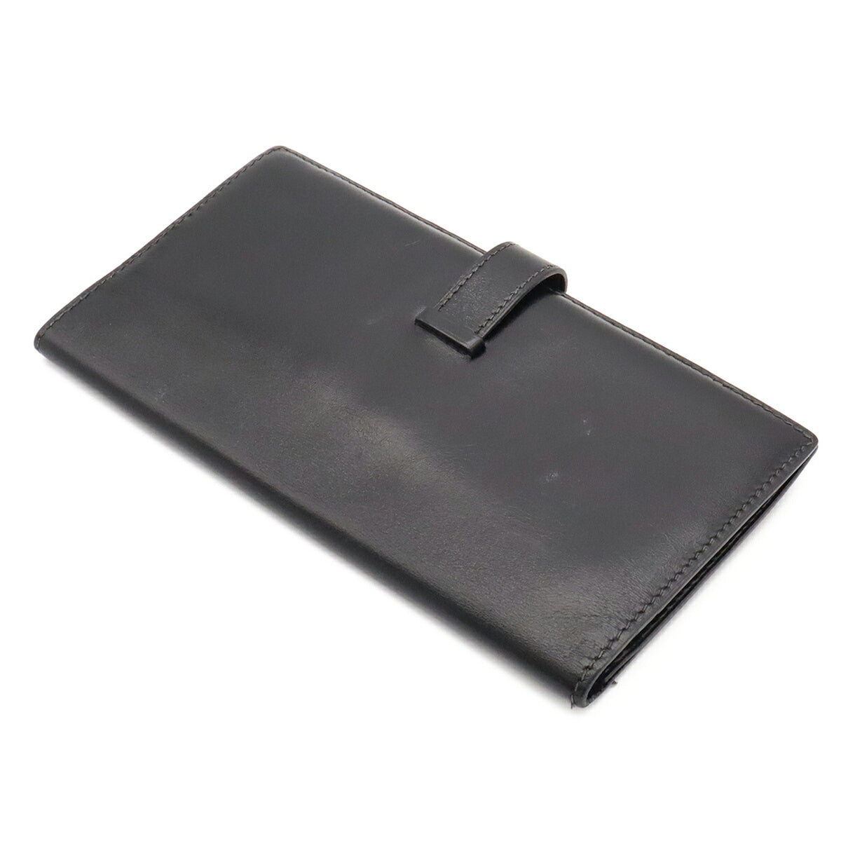 Hermes Black Box Calf Leather Long Wallet (Bi-Fold) (Pre-Owned)