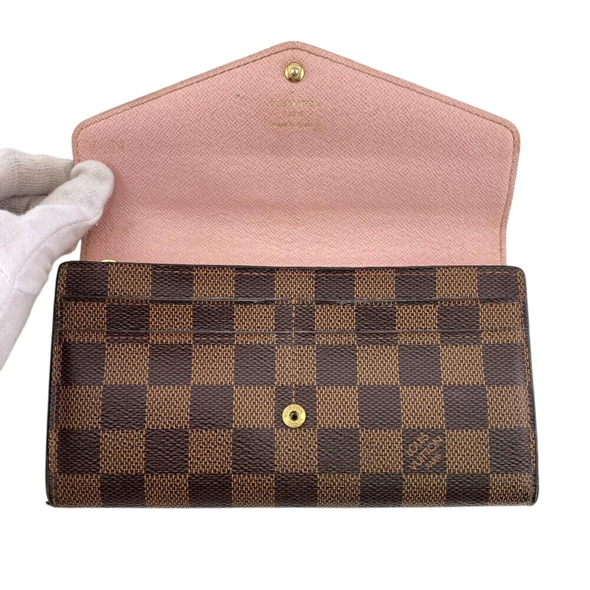 Louis Vuitton Damier Brown Rose Ballerine Leather Long Wallet (Bi-Fold) (Pre-Owned)