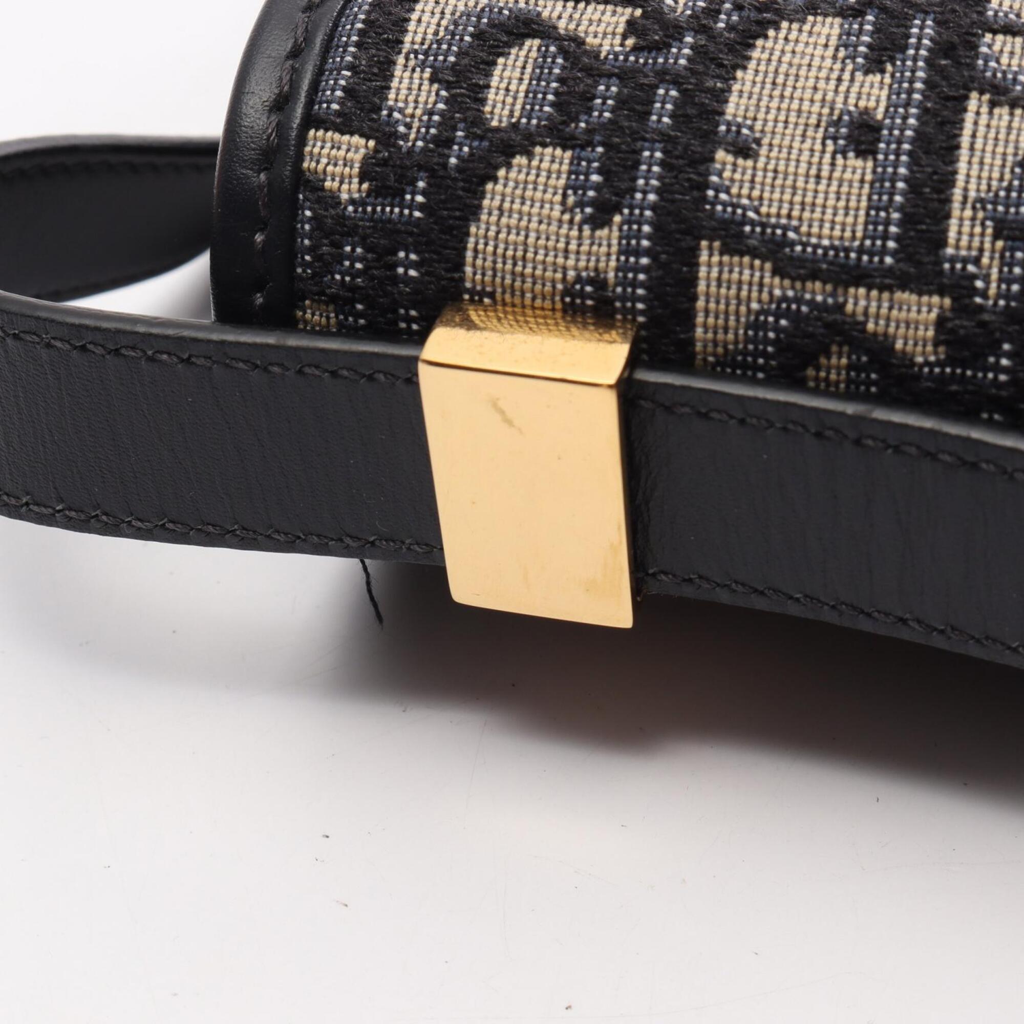 Christian Dior Beige Navy Canvas Leather Handbag Shoulder Bag (Pre-Owned)
