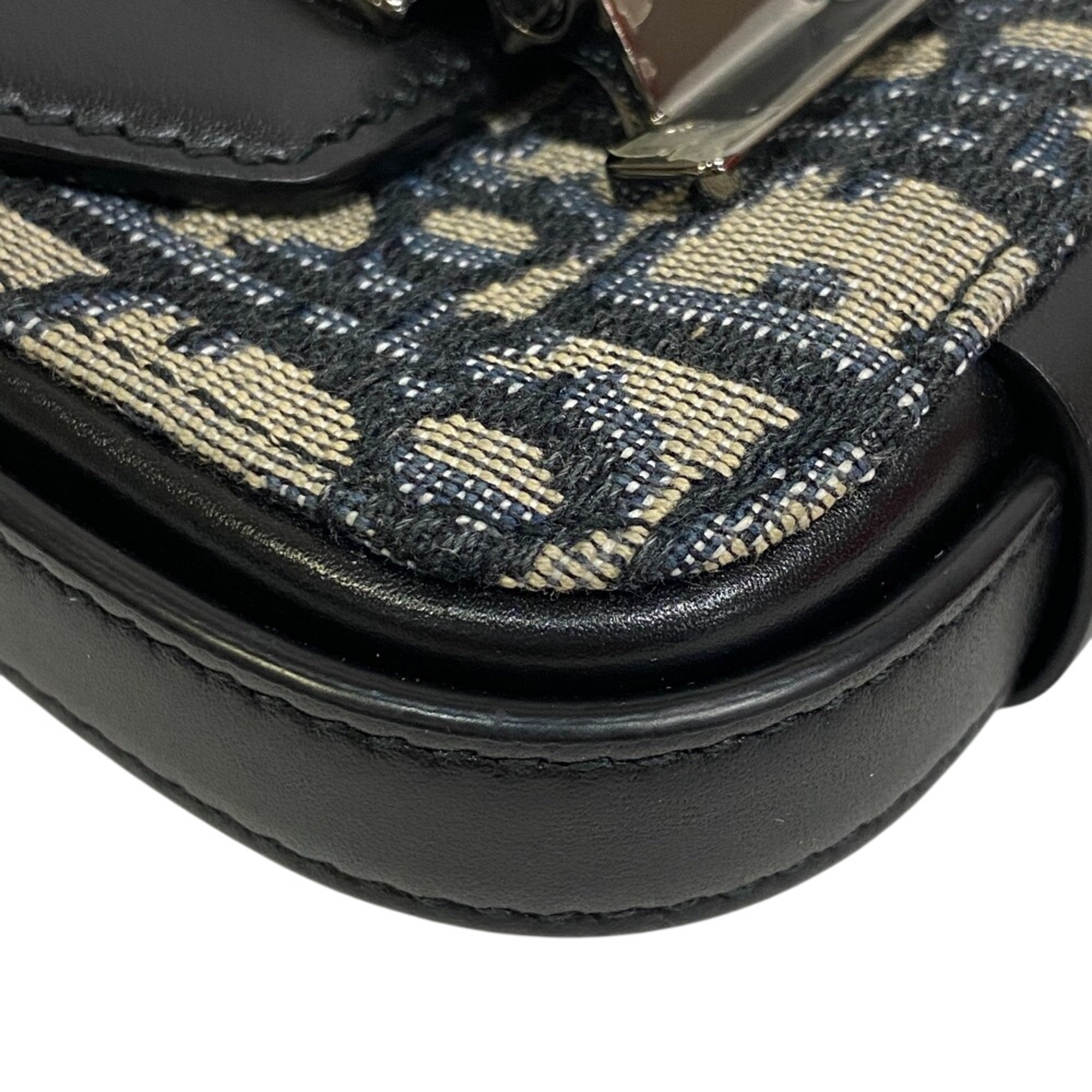 Christian Dior Black Navy Canvas Leather Shoulder Bag (Pre-Owned)