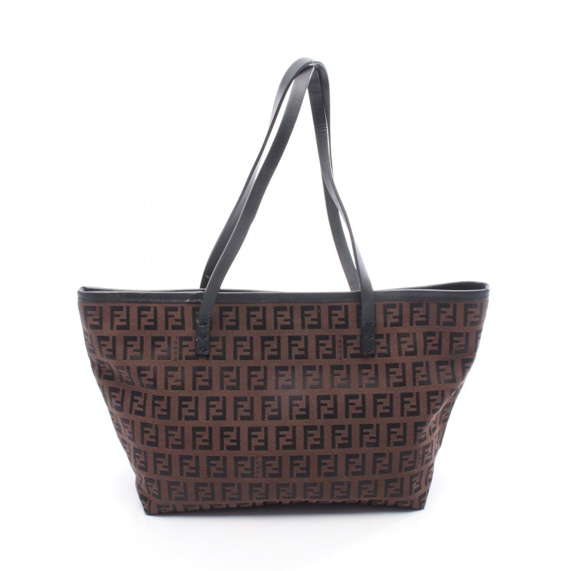 Fendi Black Brown Canvas Leather Tote Bag (Pre-Owned)