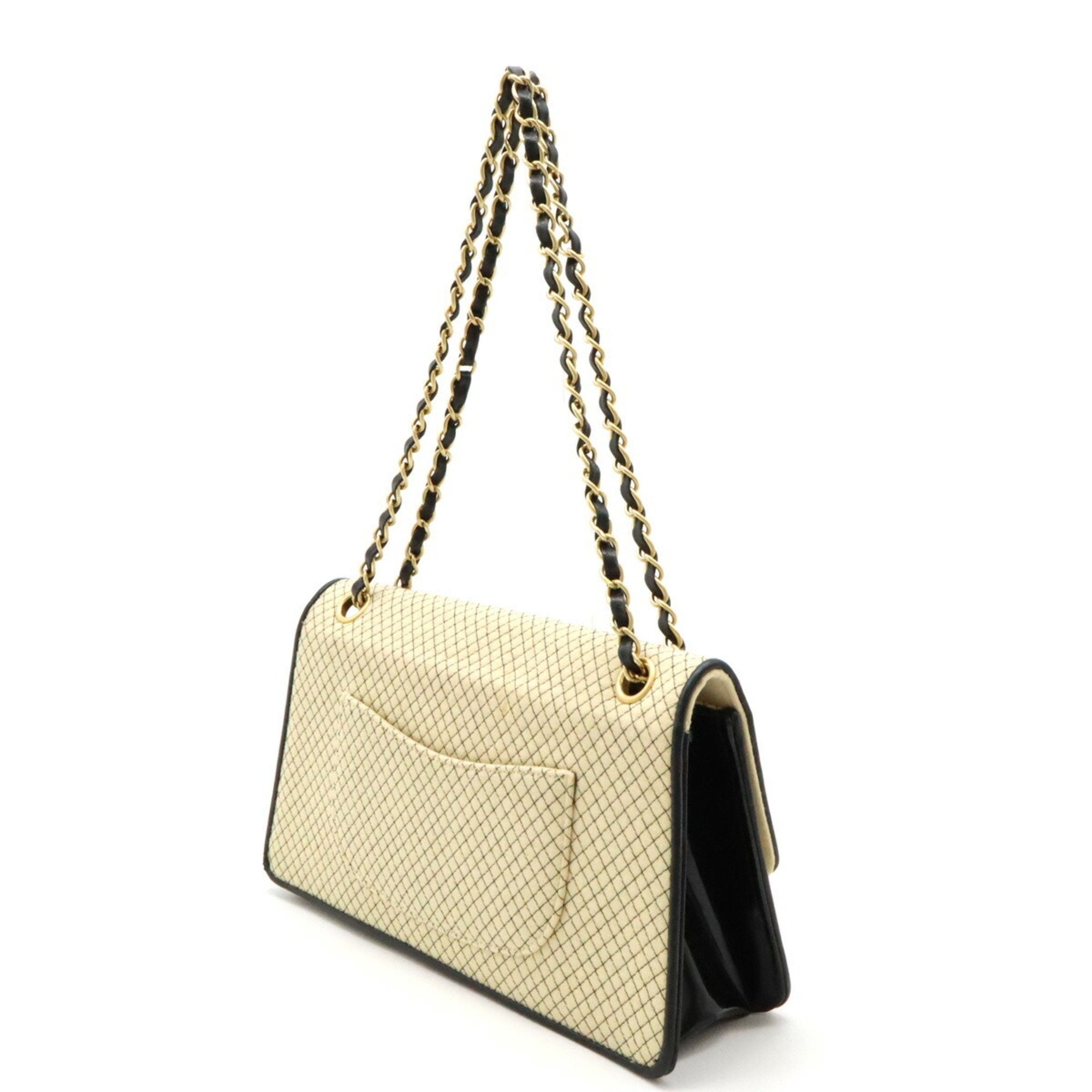 Chanel Beige Black Jersey Leather Shoulder Bag (Pre-Owned)