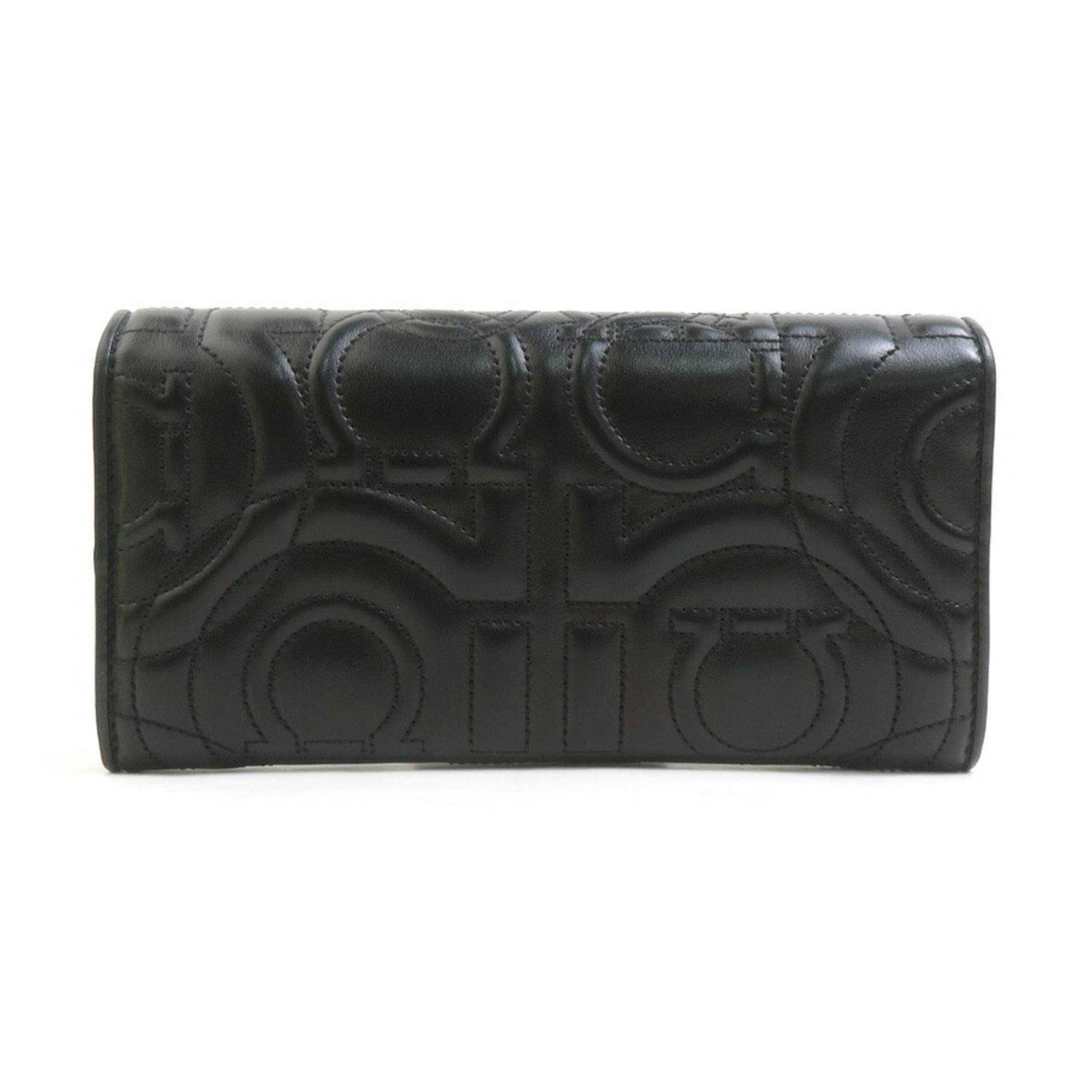 Salvatore Ferragamo Black Leather Long Wallet (Bi-Fold) (Pre-Owned)
