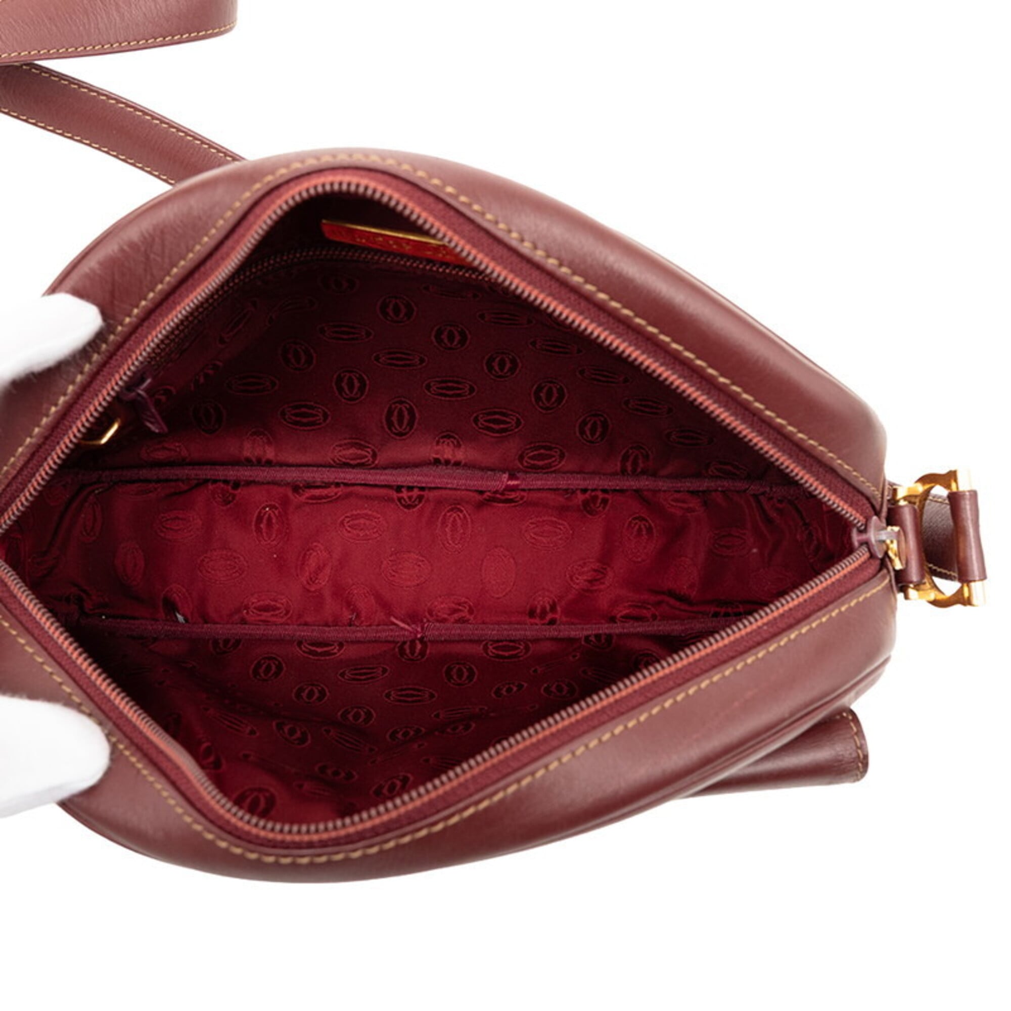 Cartier Bordeaux Red Color Leather Shoulder Bag (Pre-Owned)