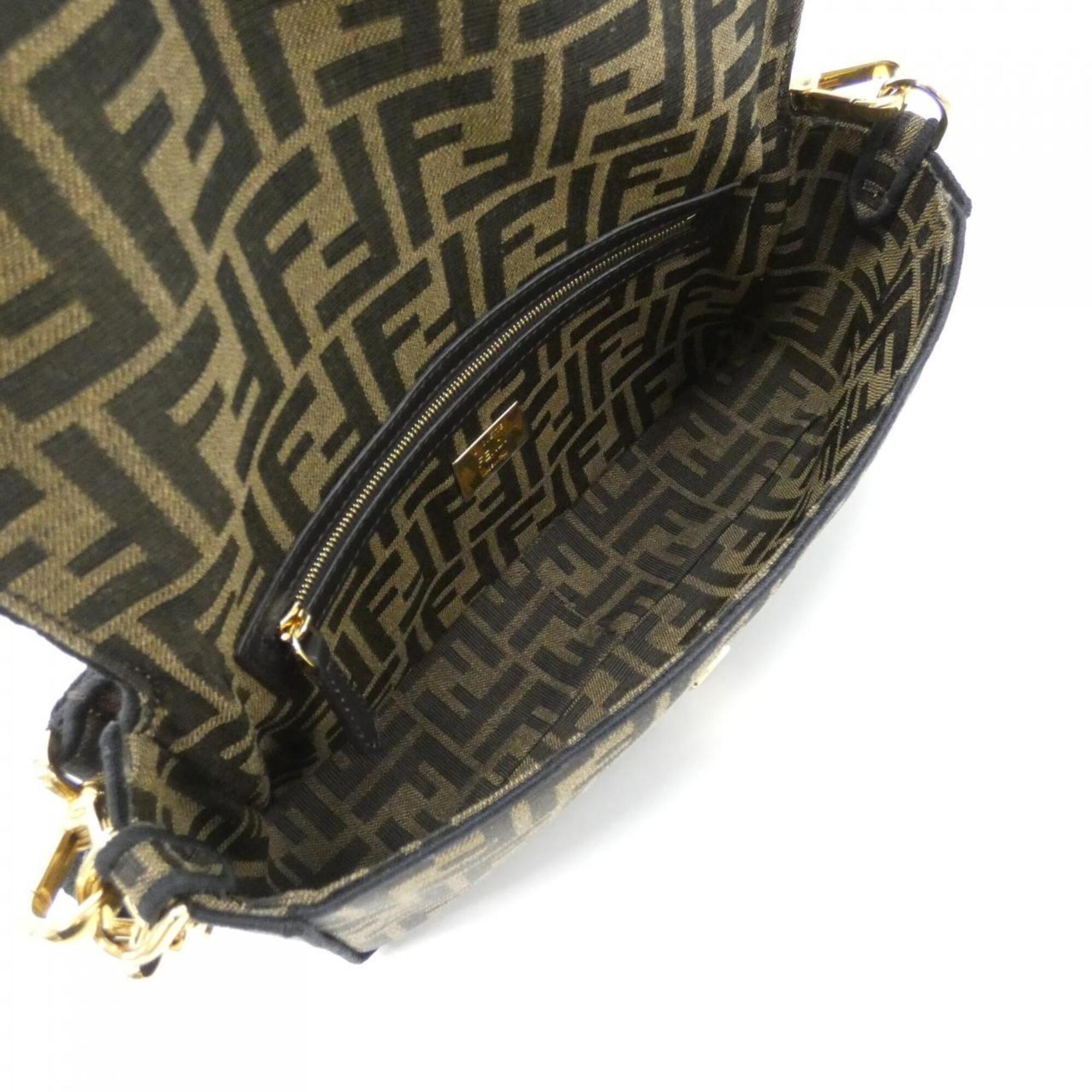 Fendi Baguette Black Brown Nylon Shoulder Bag (Pre-Owned)