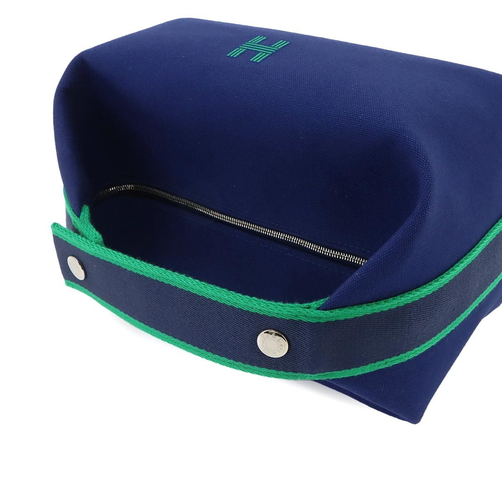 Hermes Blue Marine Green Toile H Handbag Pouch (Pre-Owned)