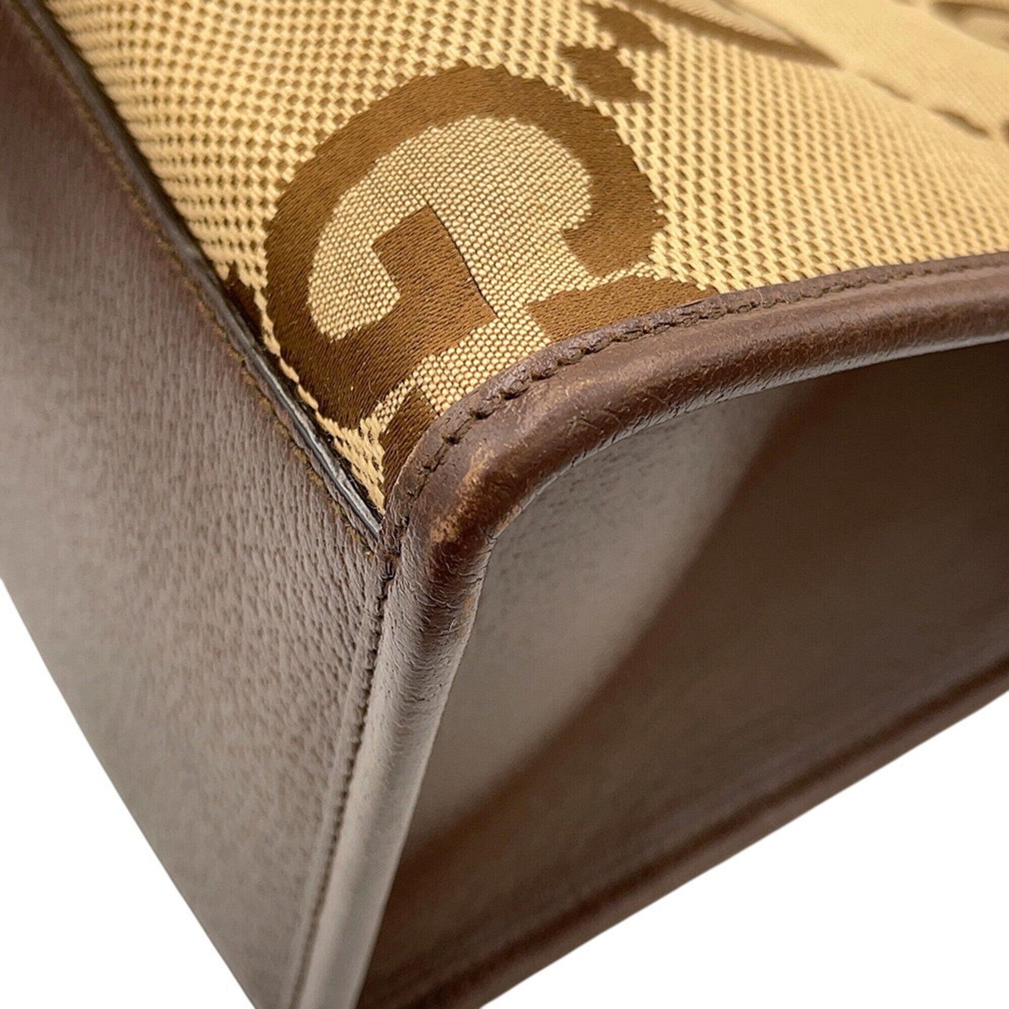 Gucci Beige Brown Canvas Leather Shoulder Bag Tote Bag (Pre-Owned)