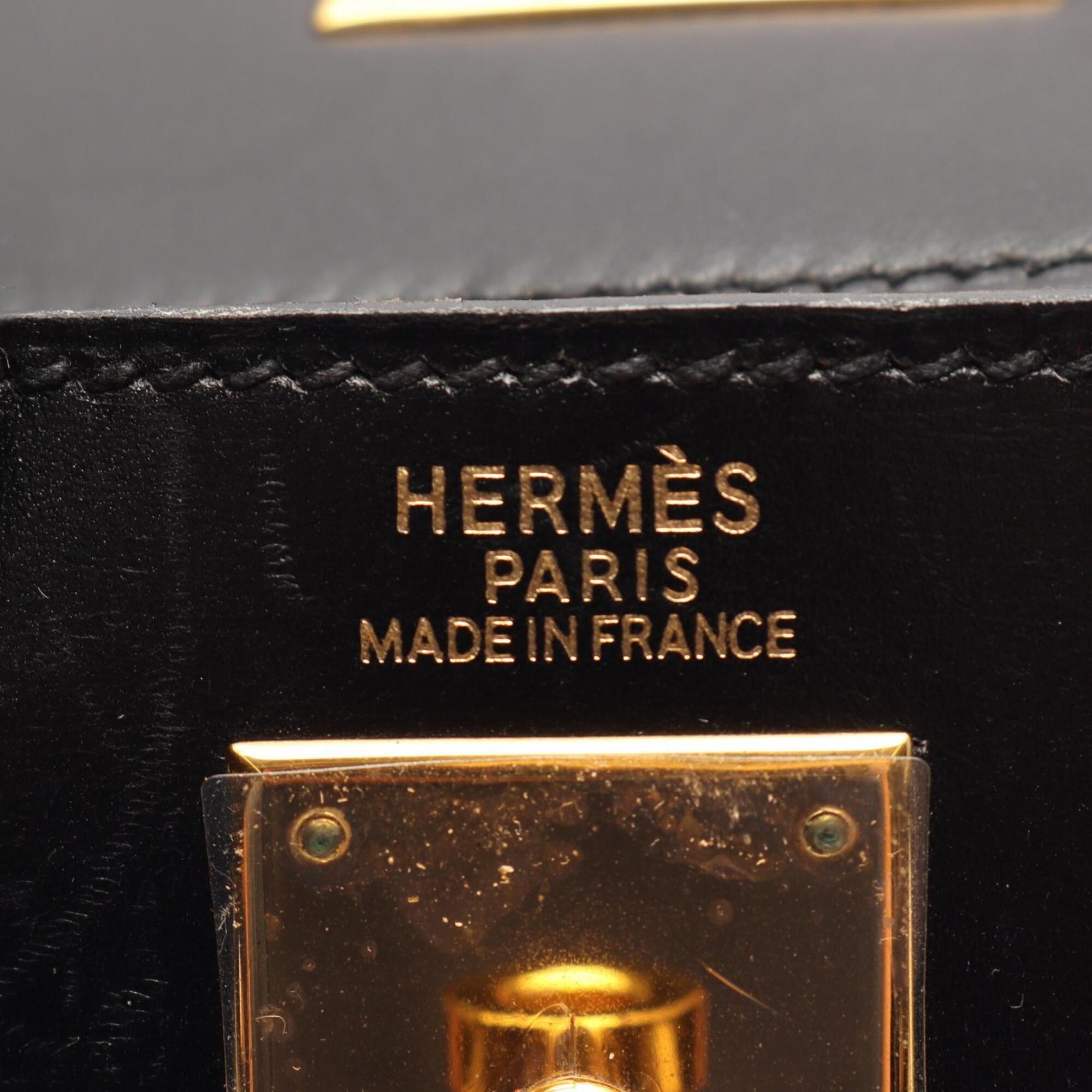 Hermes Black Box Calf Leather Handbag (Pre-Owned)