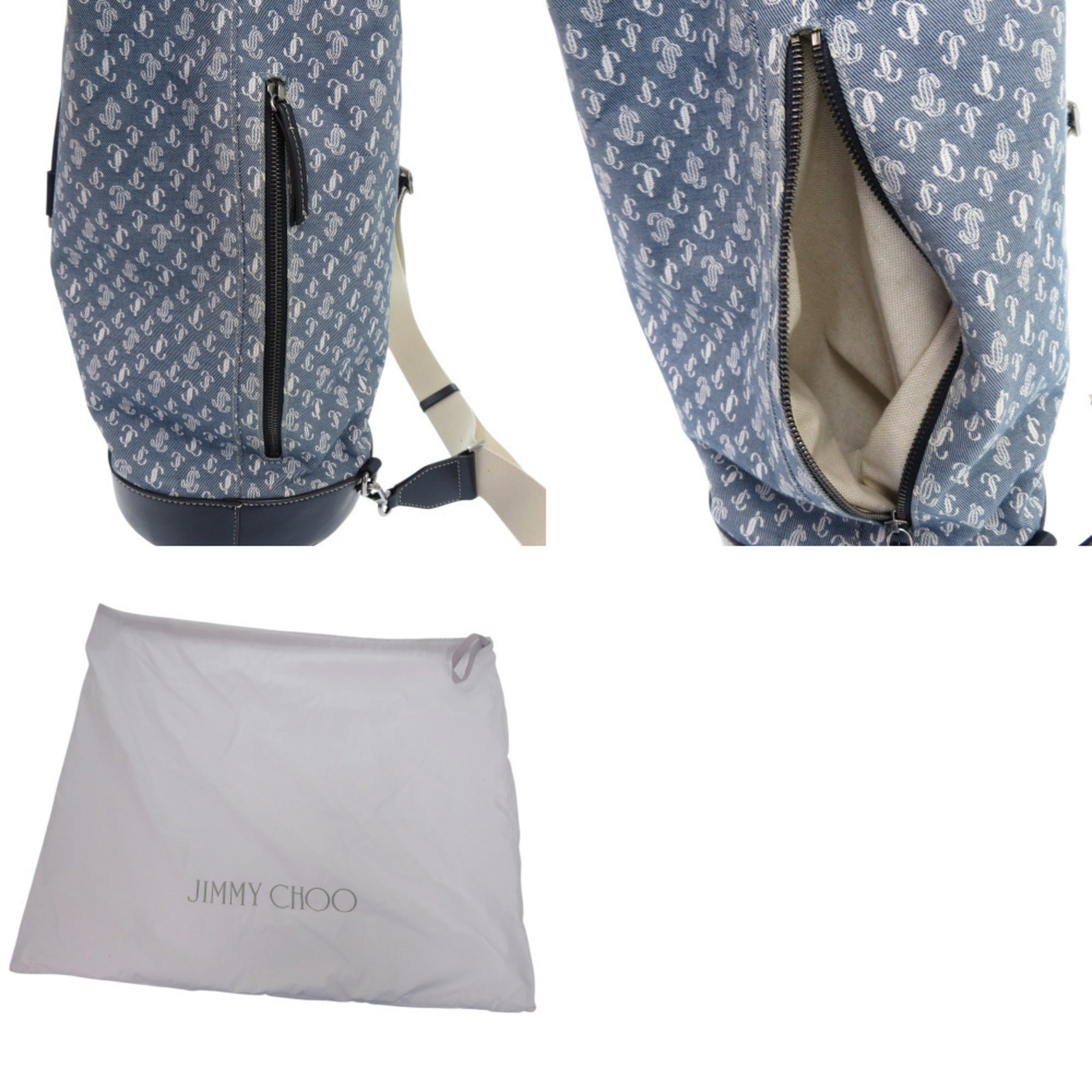 Jimmy Choo Blue Ivory Navy Denim Leather Backpack Shoulder Bag (Pre-Owned)