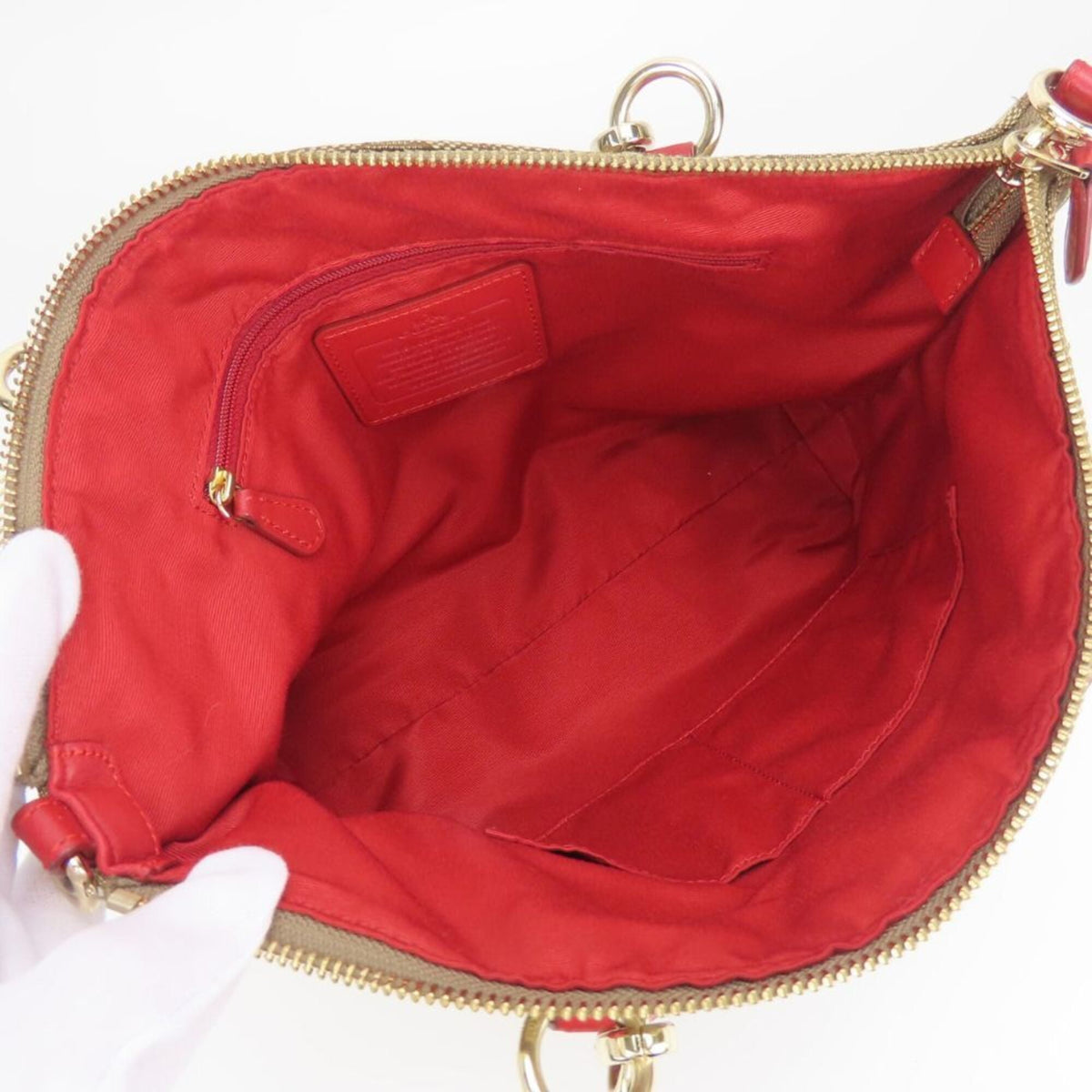 Coach Signature Beige Red Color Canvas Handbag (Pre-Owned)