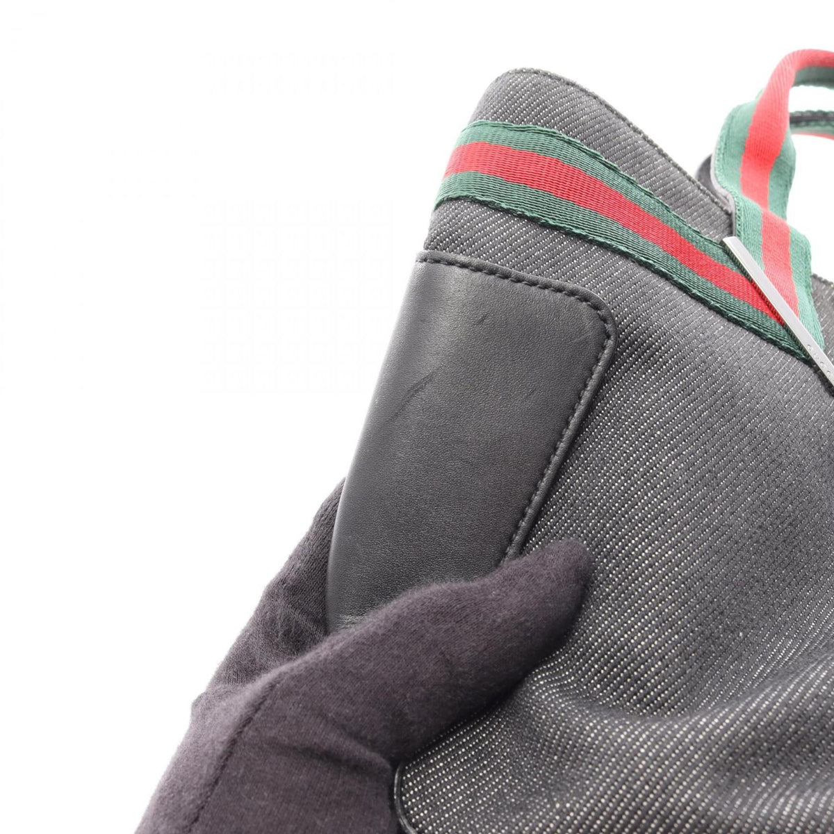 Gucci Black Green Red Color Canvas Leather Handbag (Pre-Owned)