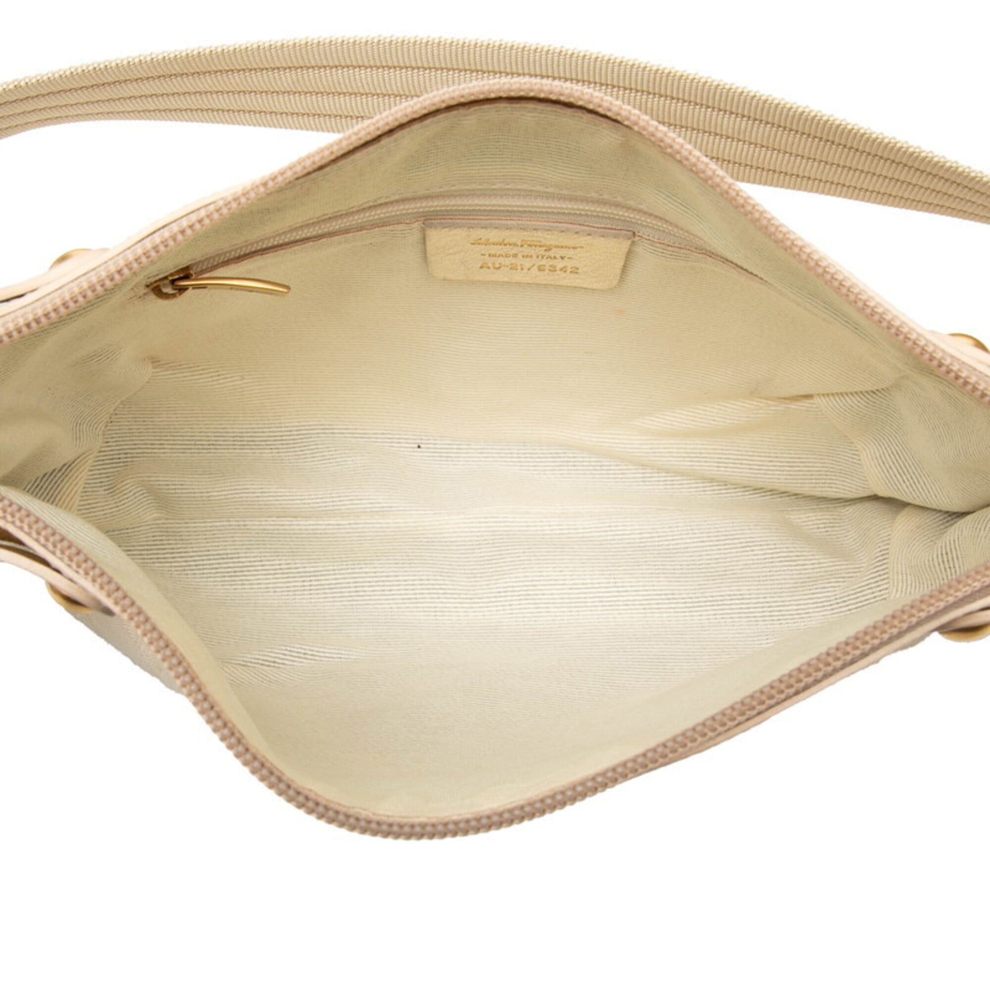 Salvatore Ferragamo Gold Ivory Canvas Leather Handbag Shoulder Bag (Pre-Owned)