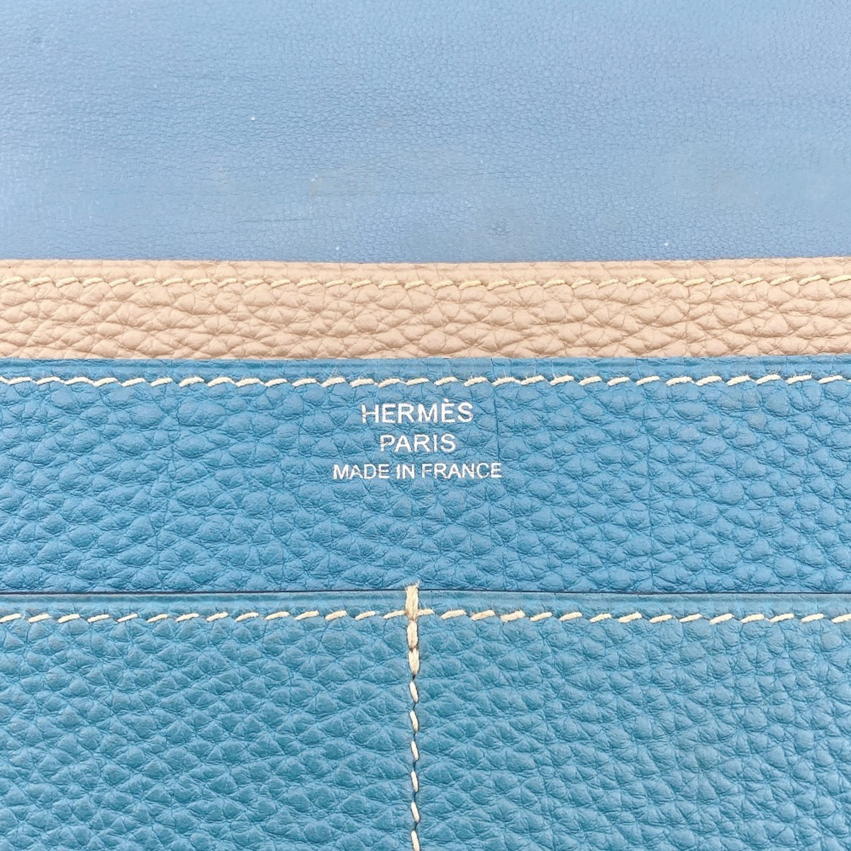 Hermes Dogon Beige Blue Togo Leather Long Wallet (Bi-Fold) (Pre-Owned)