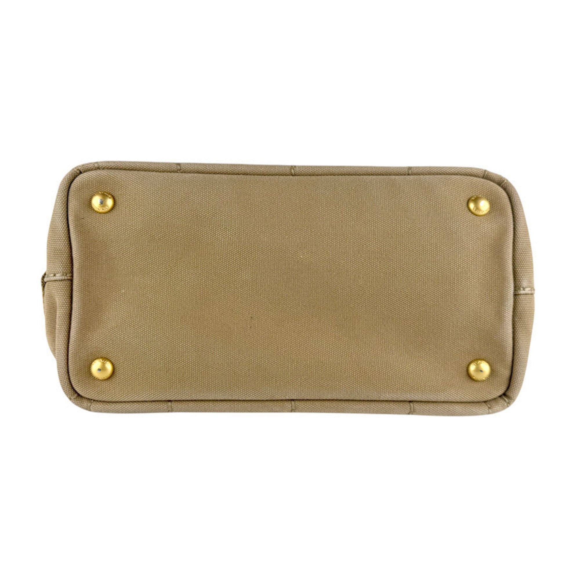 Prada Beige Brown Canapa Handbag Shoulder Bag (Pre-Owned)