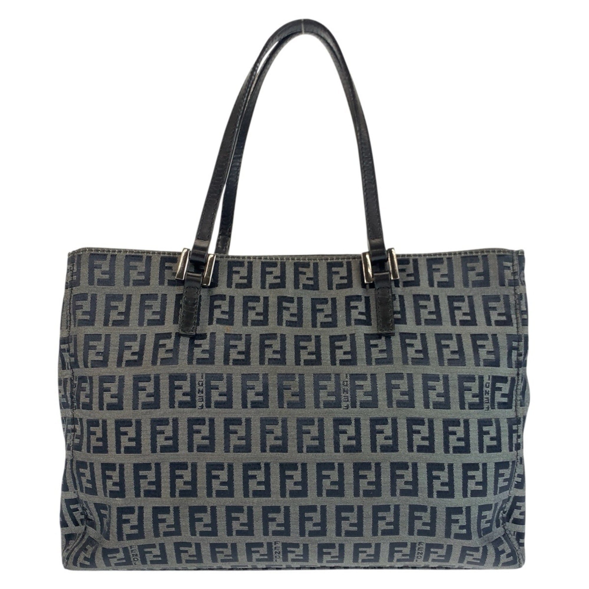 Fendi Black Gray Canvas Leather Shoulder Bag Tote Bag (Pre-Owned)
