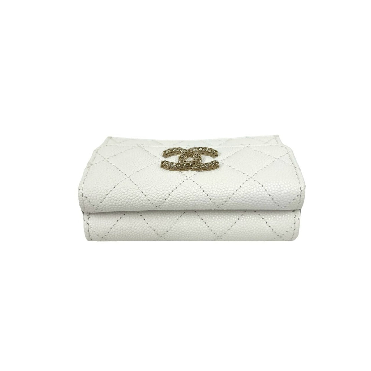 Chanel White Grained Calfskin Wallet (Tri-Fold) (Pre-Owned)