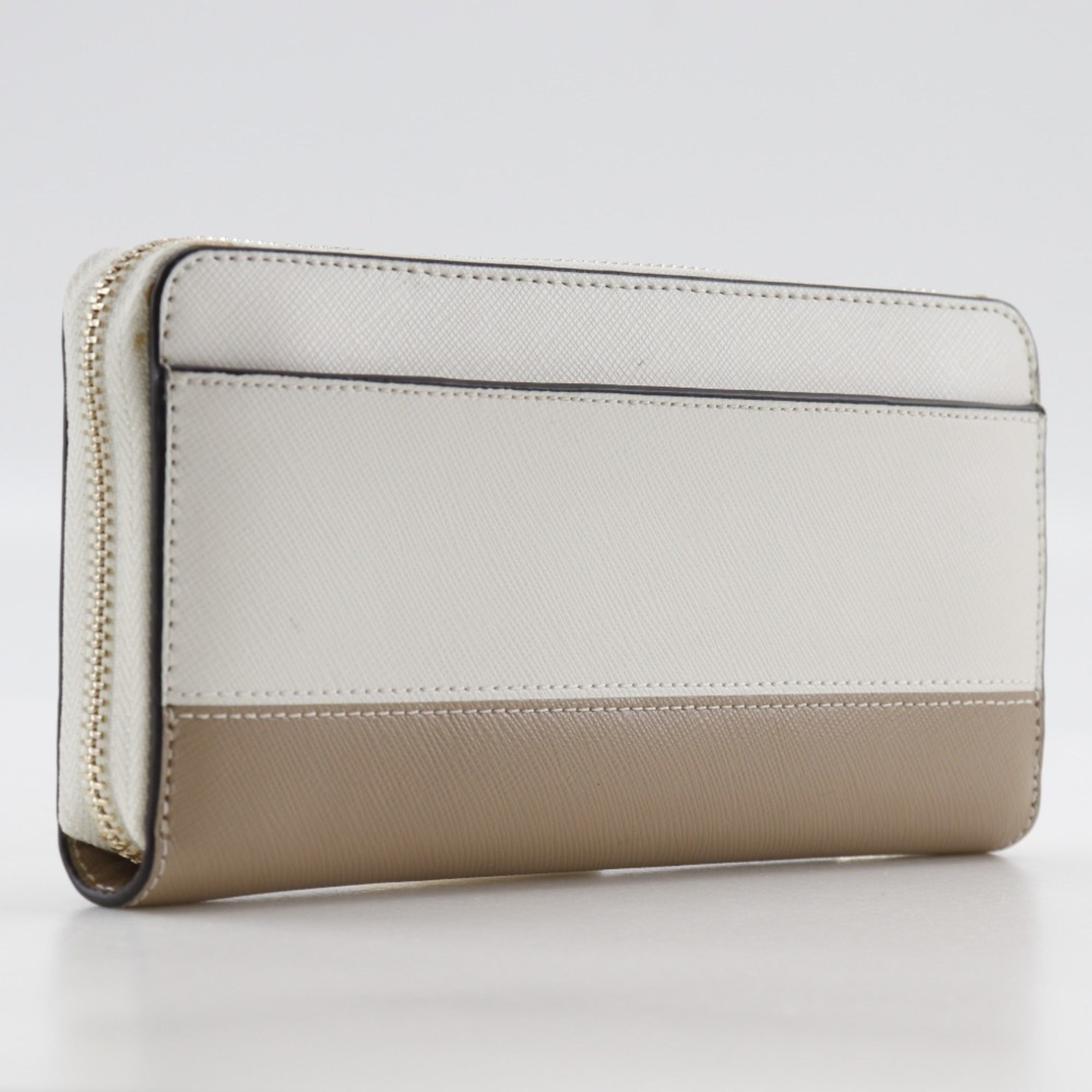 Kate Spade Beige White Leather Long Wallet (Bi-Fold) (Pre-Owned)