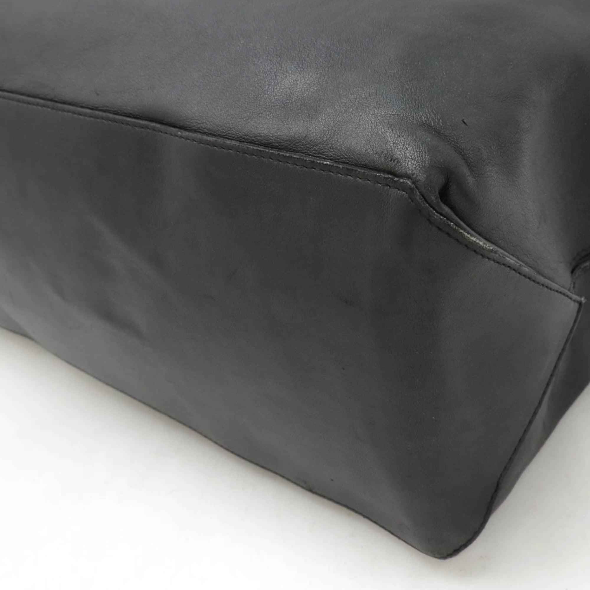 Chanel Black White Leather Shoulder Bag Tote Bag (Pre-Owned)