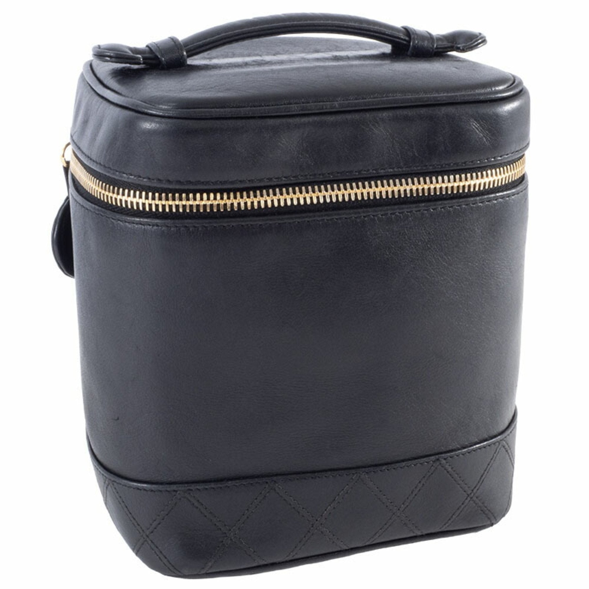 Chanel Black Leather Handbag Pouch Vanity Bag (Pre-Owned)
