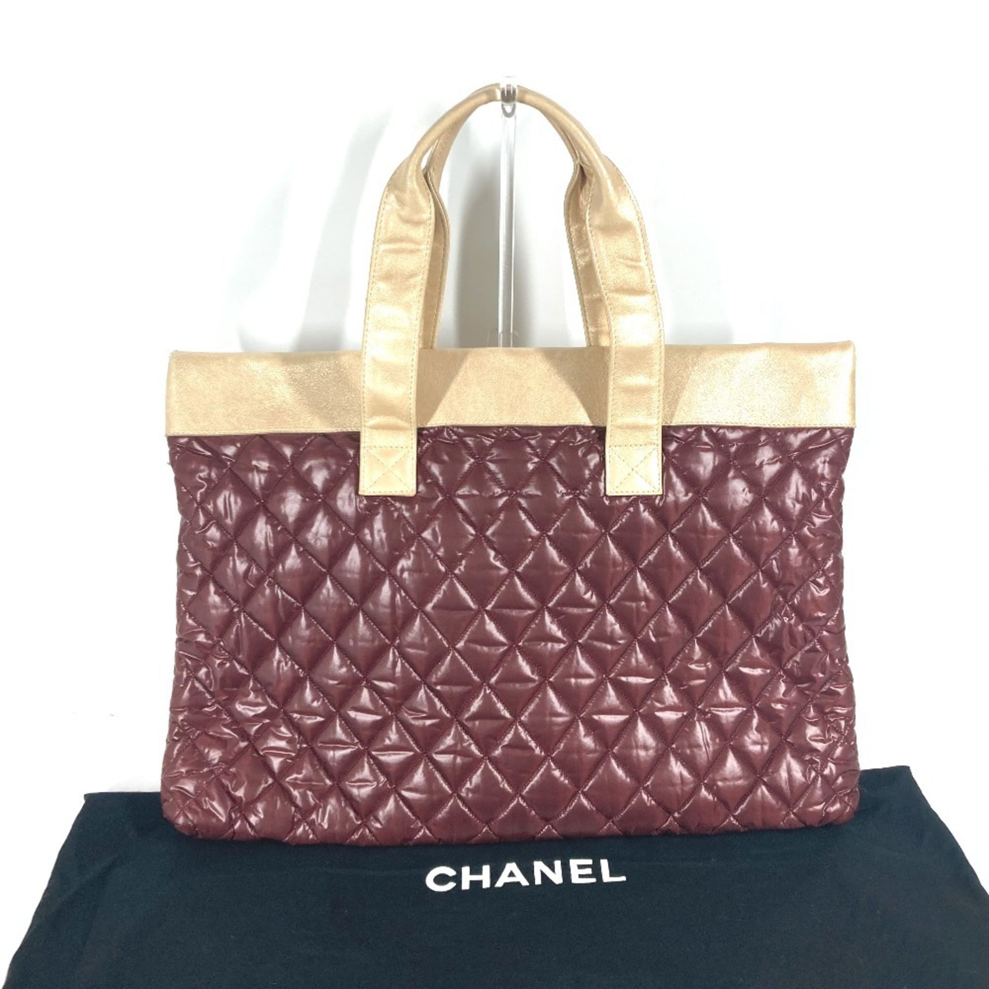 Chanel Coco Cocoon Beige Wine Nylon Leather Shoulder Bag Tote Bag (Pre-Owned)