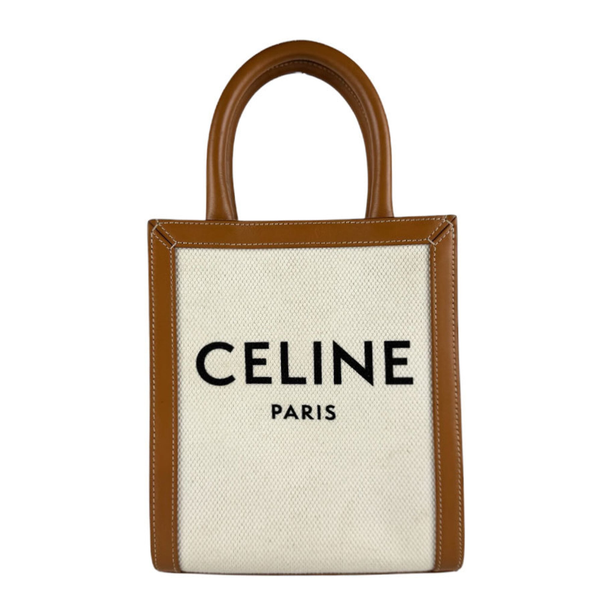 Celine Brown Ivory Canvas Leather Shoulder Bag (Pre-Owned)
