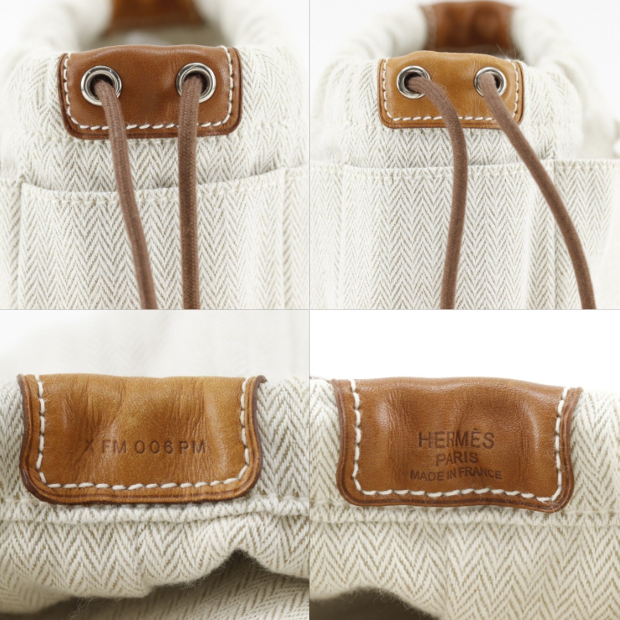 Hermes Beige Toile Chevron Pouch (Pre-Owned)