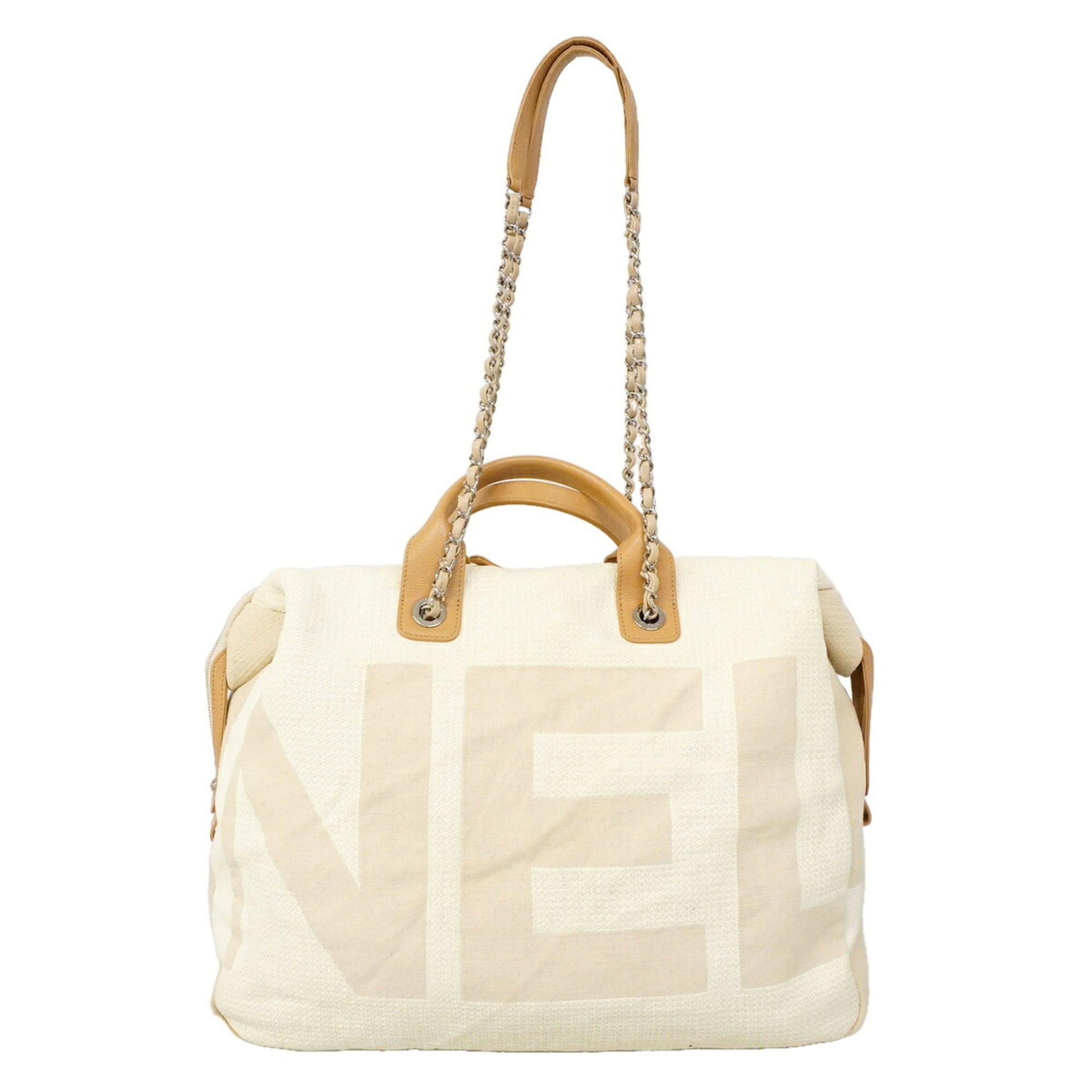 Chanel Beige Ivory Canvas Handbag (Pre-Owned)