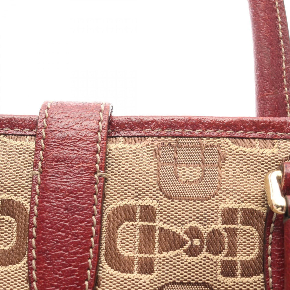 Gucci Beige Bordeaux Canvas Leather Handbag (Pre-Owned)