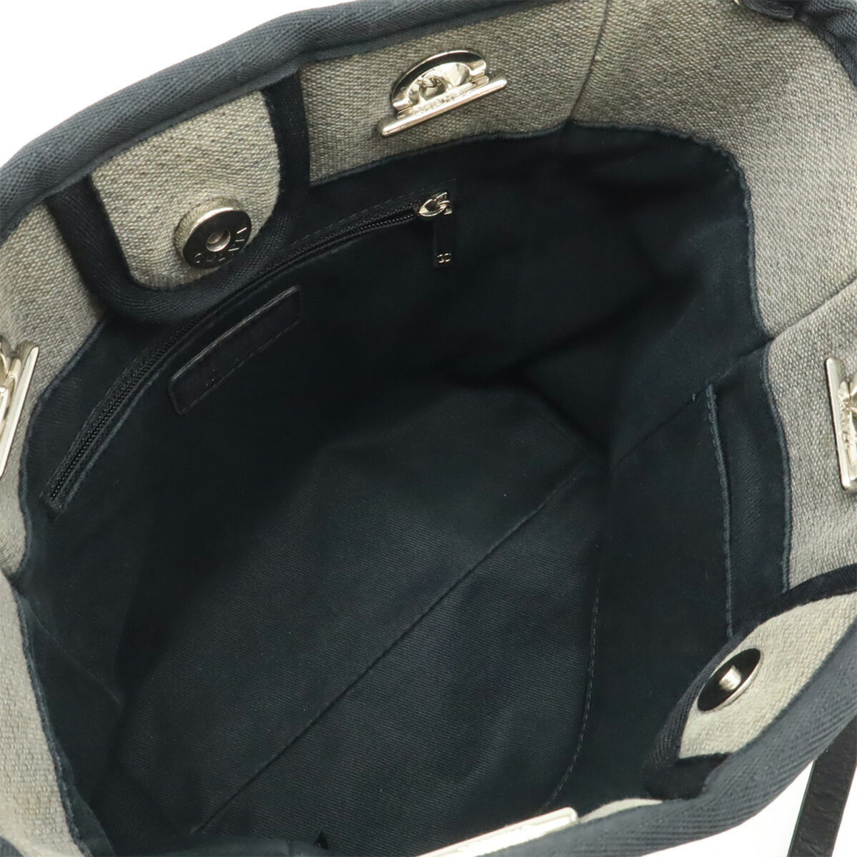 Chanel Black Gray Canvas Leather Shoulder Bag Tote Bag (Pre-Owned)