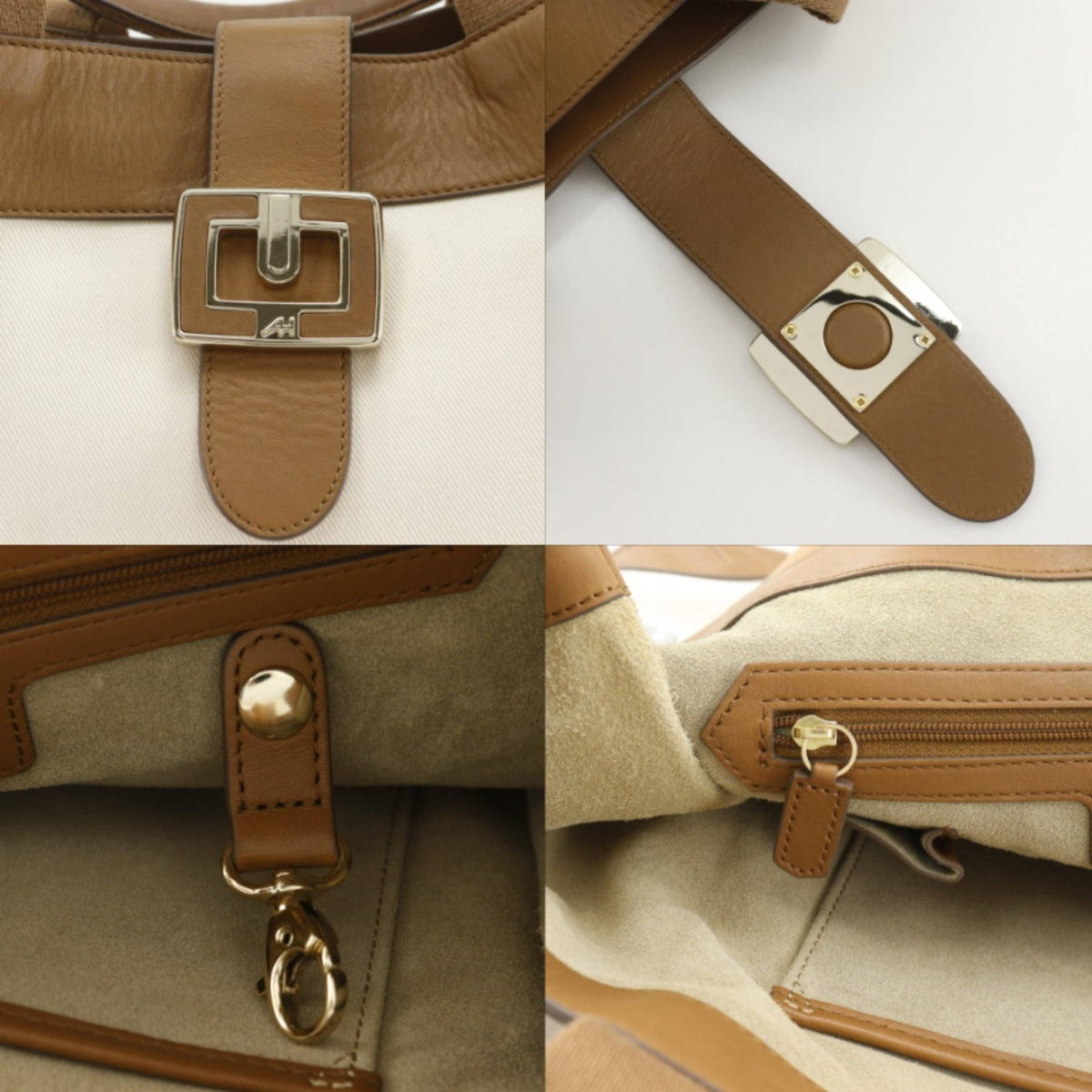 Anya Hindmarch Brown White Canvas Leather Tote Bag (Pre-Owned)