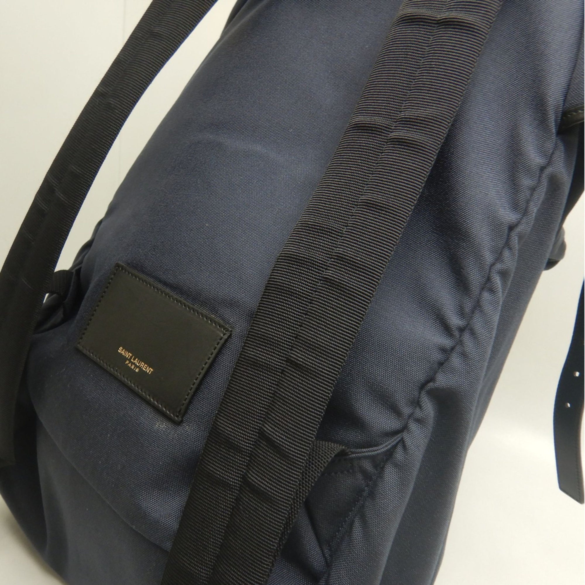 Yves Saint Laurent Navy Canvas Leather Backpack (Pre-Owned)