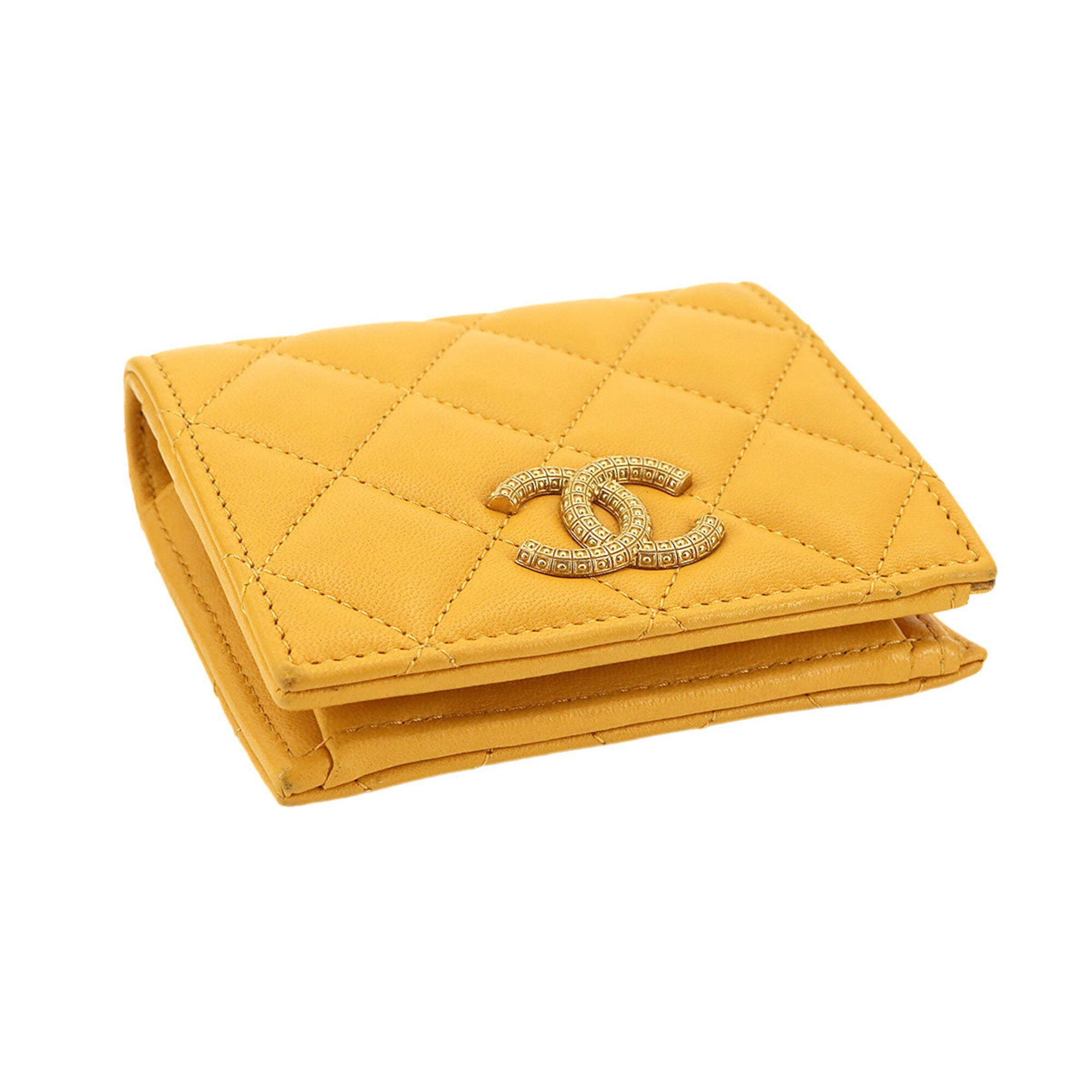 Chanel Mustard Yellow Leather Wallet (Bi-Fold) (Pre-Owned)