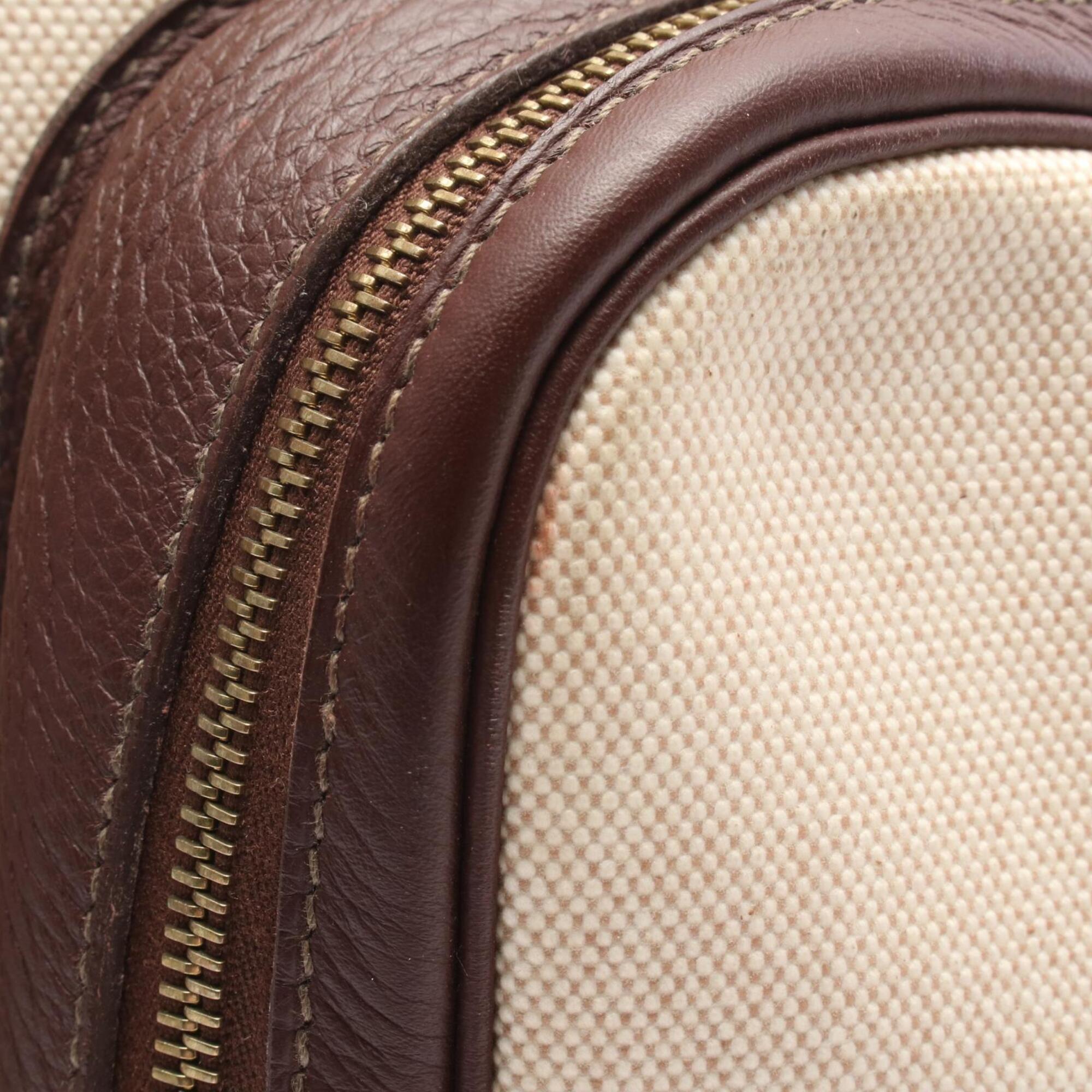 Hermes Brown Ecru Ivory Toile H Taurillon Clemence Leather Handbag (Pre-Owned)