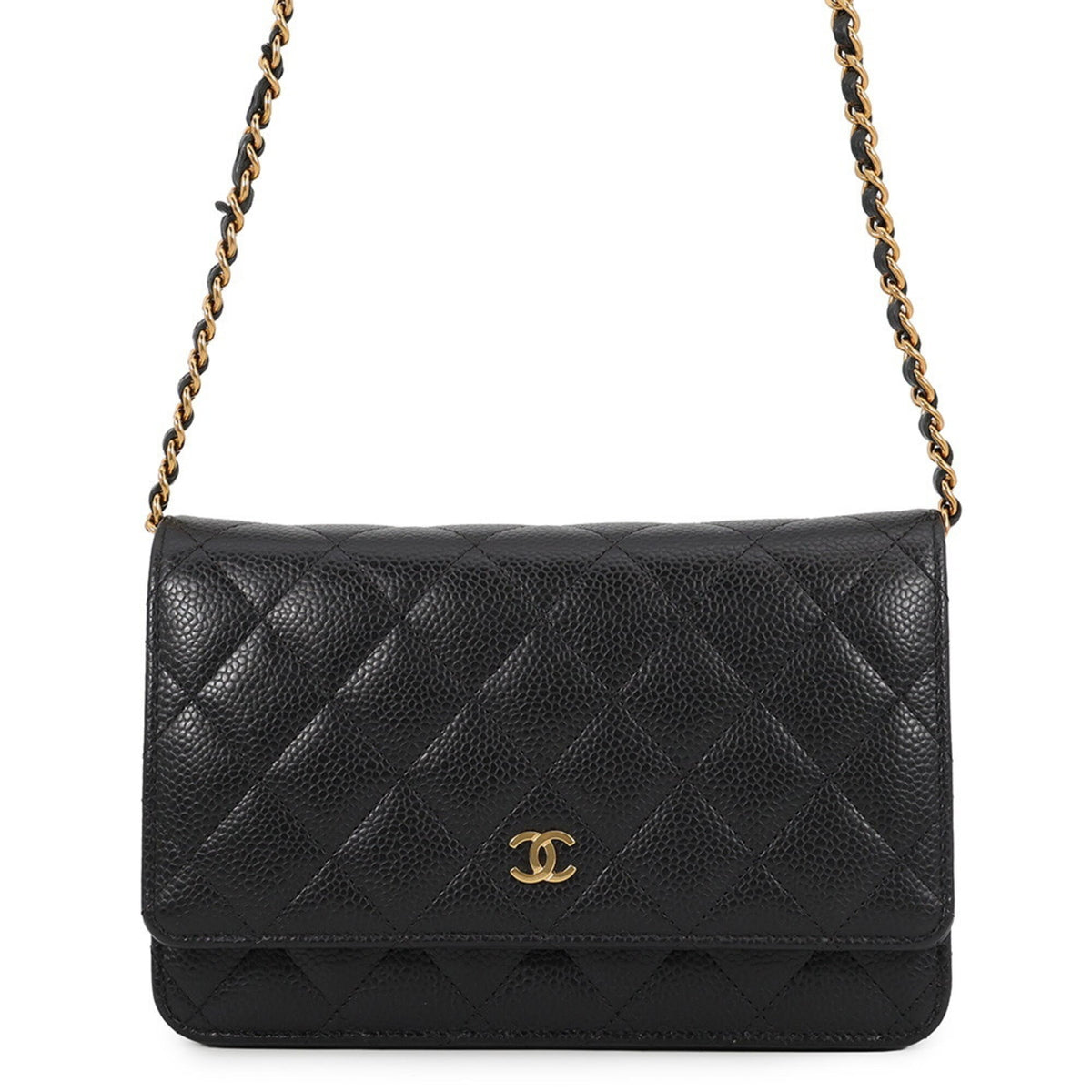 Chanel Black Grained Calfskin Chain/Shoulder Wallet (Pre-Owned)