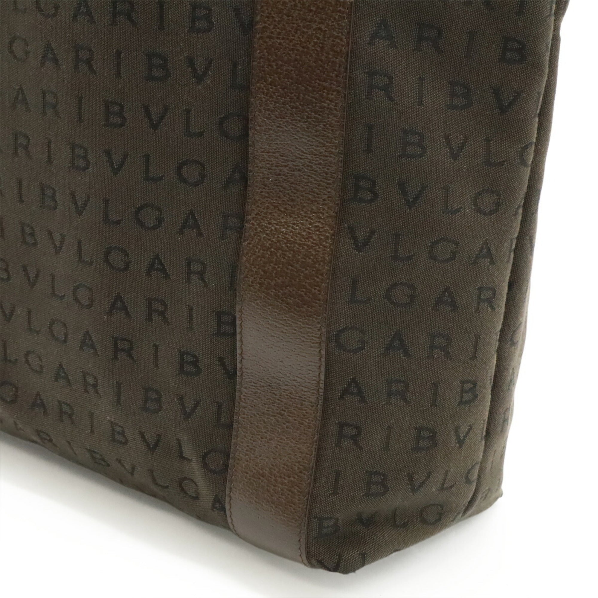 Bvlgari Logomania Dark Brown Canvas Leather Handbag Shoulder Bag Tote Bag (Pre-Owned)