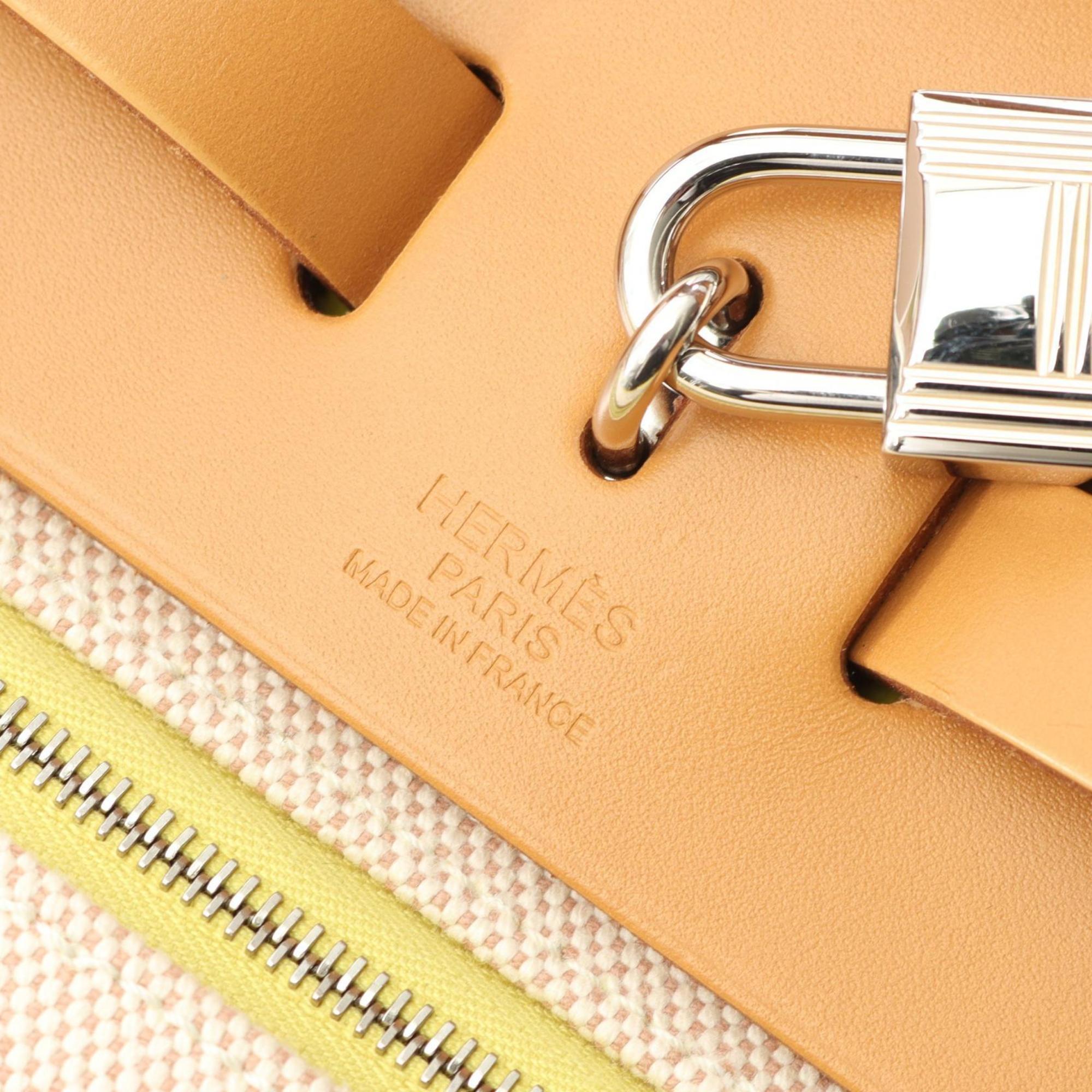 Hermes Brown Lime Yellow Natural Yellow Toile H Leather Handbag Pouch (Pre-Owned)