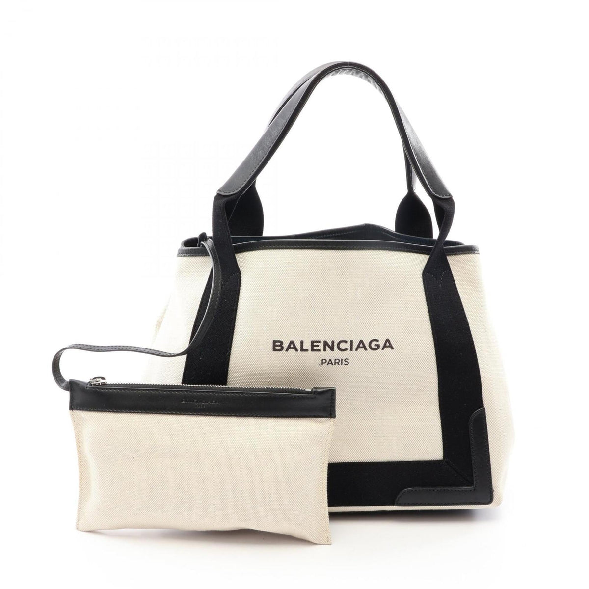 Balenciaga Black Ivory Canvas Leather Tote Bag (Pre-Owned)